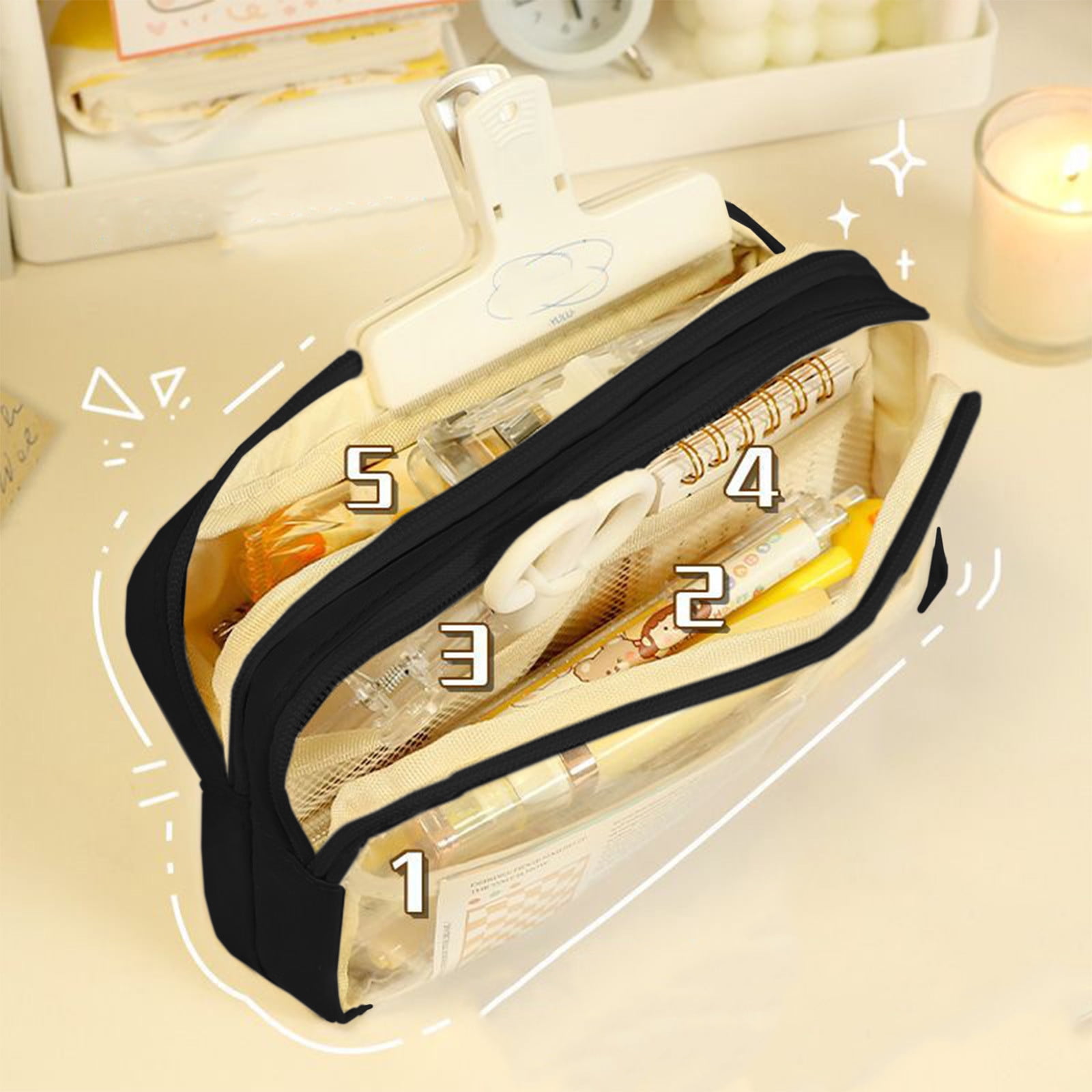 PALIFEUR Pencil Case Large Capacity Pencil Pouch, Multi-layer Aesthetic Pen Bag, Sturdy Multifunctional Pencil Bag, Pencil Box, Sky Blue Z-4-Black - Image 4