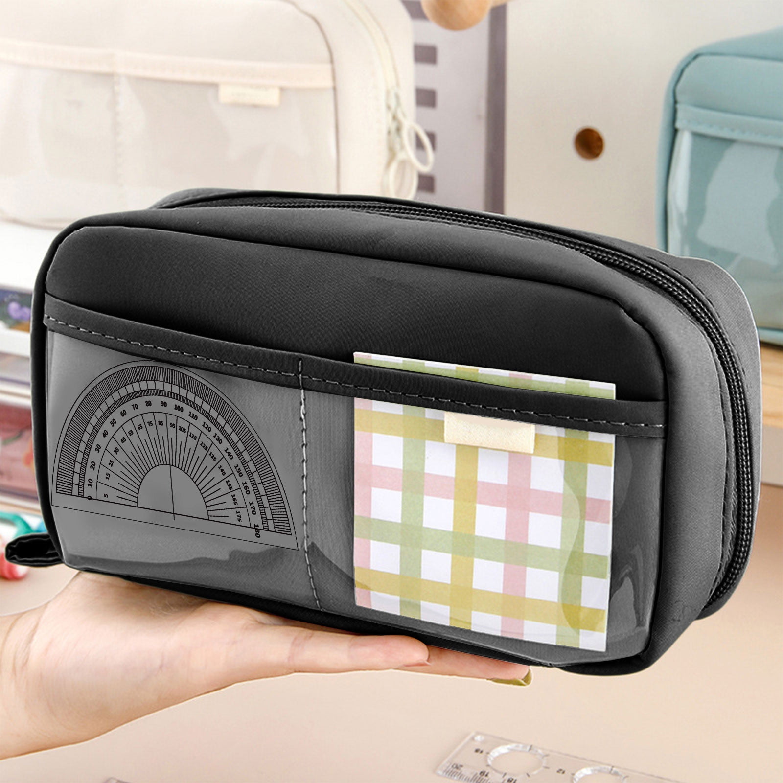 PALIFEUR Pencil Case Large Capacity Pencil Pouch, Multi-layer Aesthetic Pen Bag, Sturdy Multifunctional Pencil Bag, Pencil Box, Sky Blue Z-5-Black - Image 1