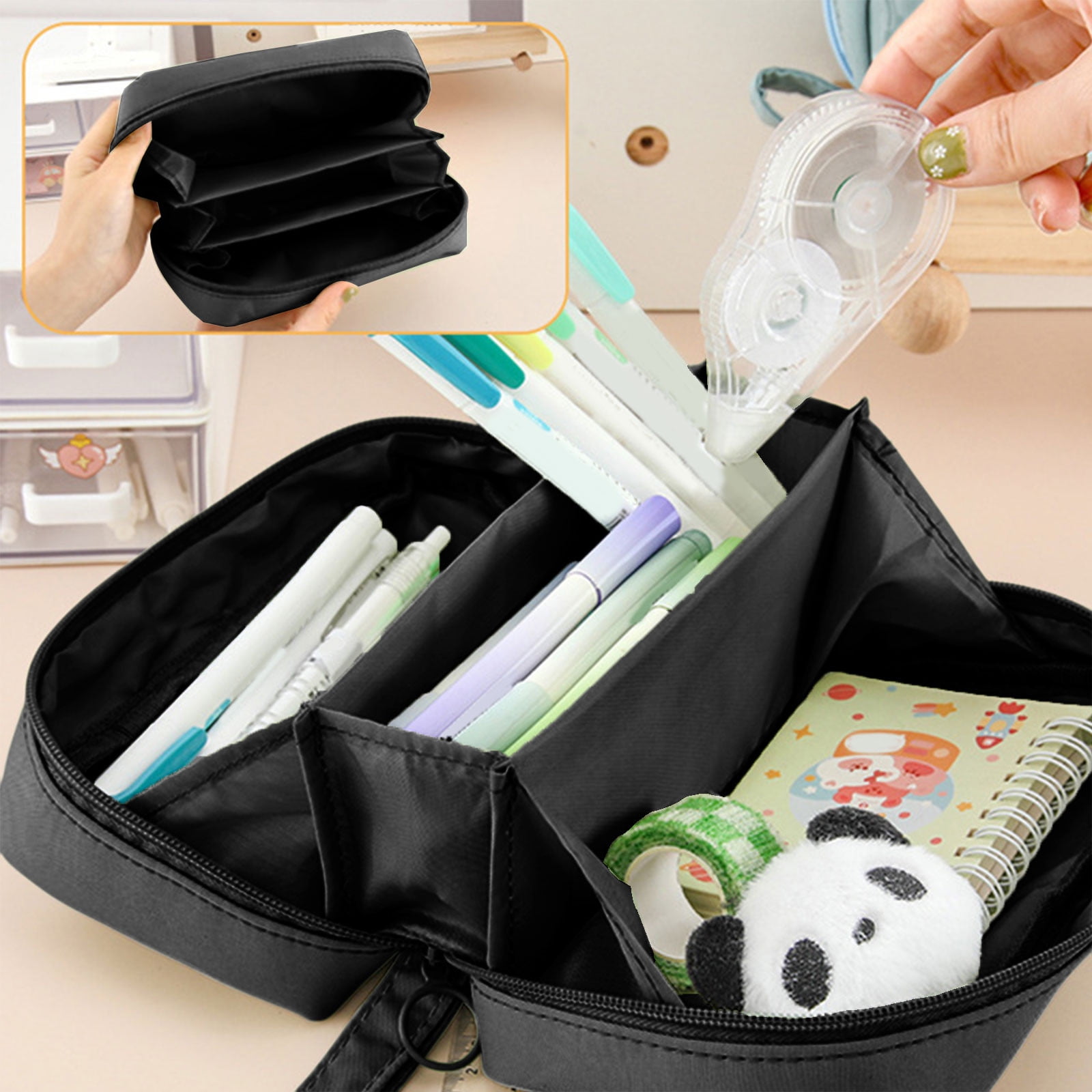 PALIFEUR Pencil Case Large Capacity Pencil Pouch, Multi-layer Aesthetic Pen Bag, Sturdy Multifunctional Pencil Bag, Pencil Box, Sky Blue Z-5-Black - Image 4