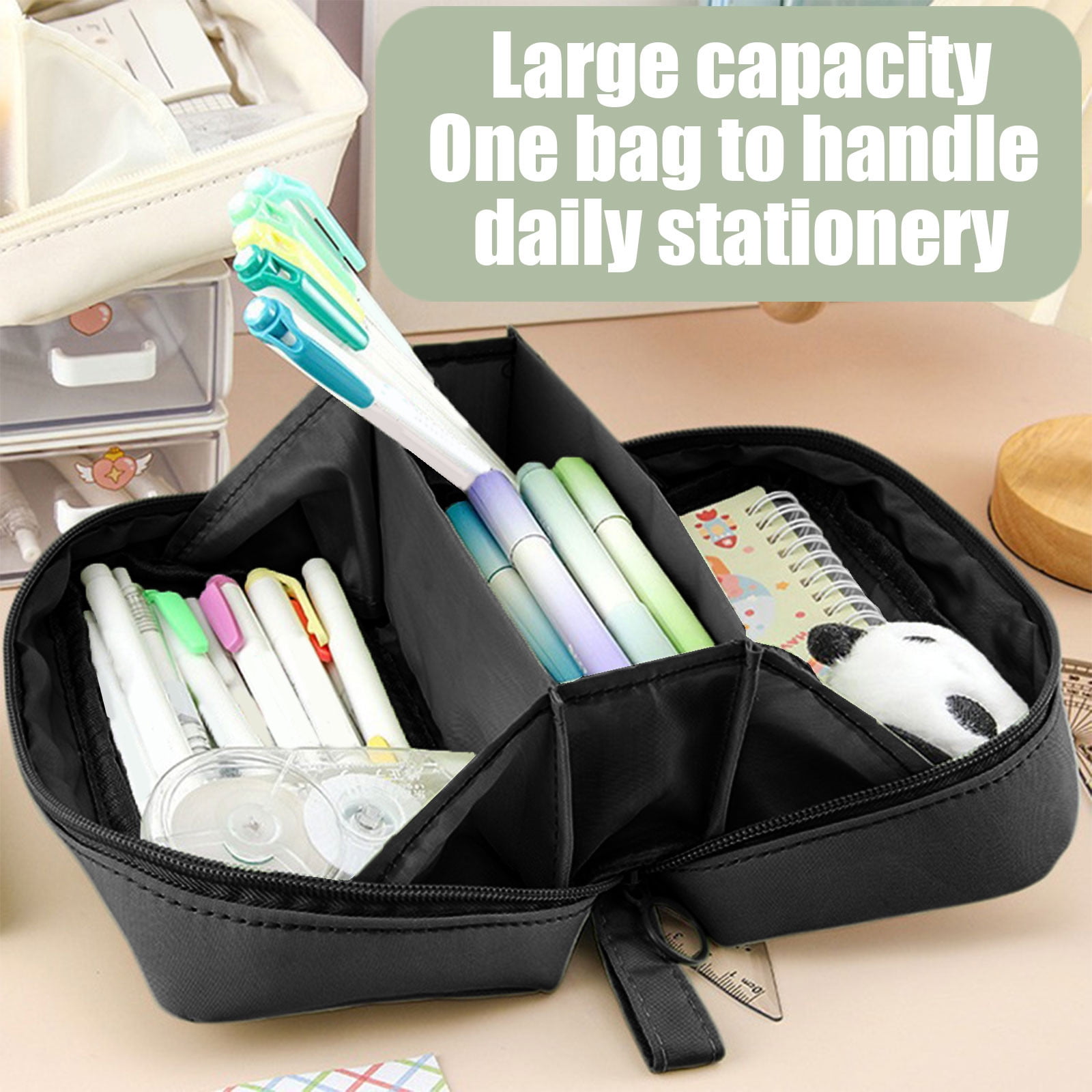 PALIFEUR Pencil Case Large Capacity Pencil Pouch, Multi-layer Aesthetic Pen Bag, Sturdy Multifunctional Pencil Bag, Pencil Box, Sky Blue Z-5-Black - Image 5