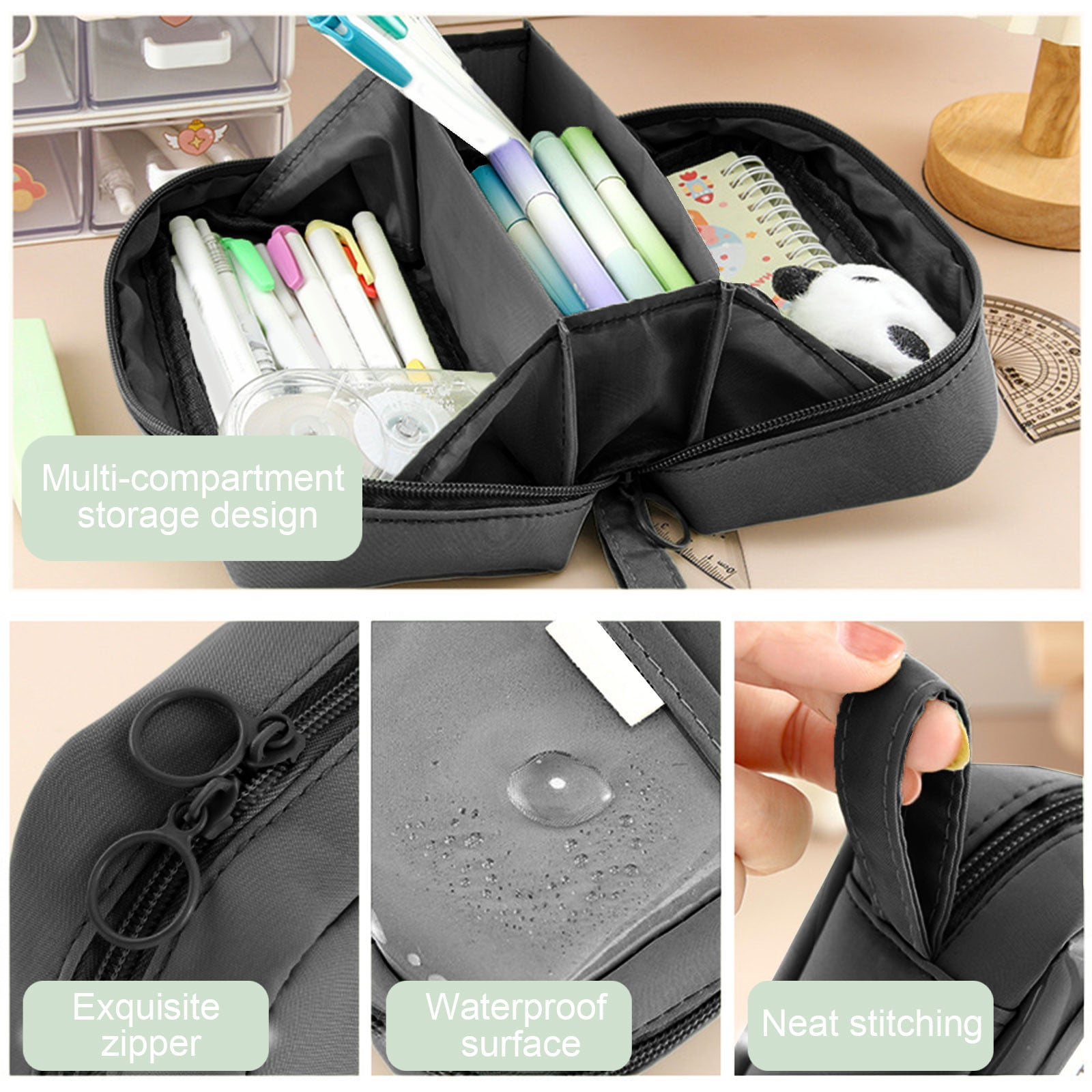 PALIFEUR Pencil Case Large Capacity Pencil Pouch, Multi-layer Aesthetic Pen Bag, Sturdy Multifunctional Pencil Bag, Pencil Box, Sky Blue Z-5-Black - Image 6