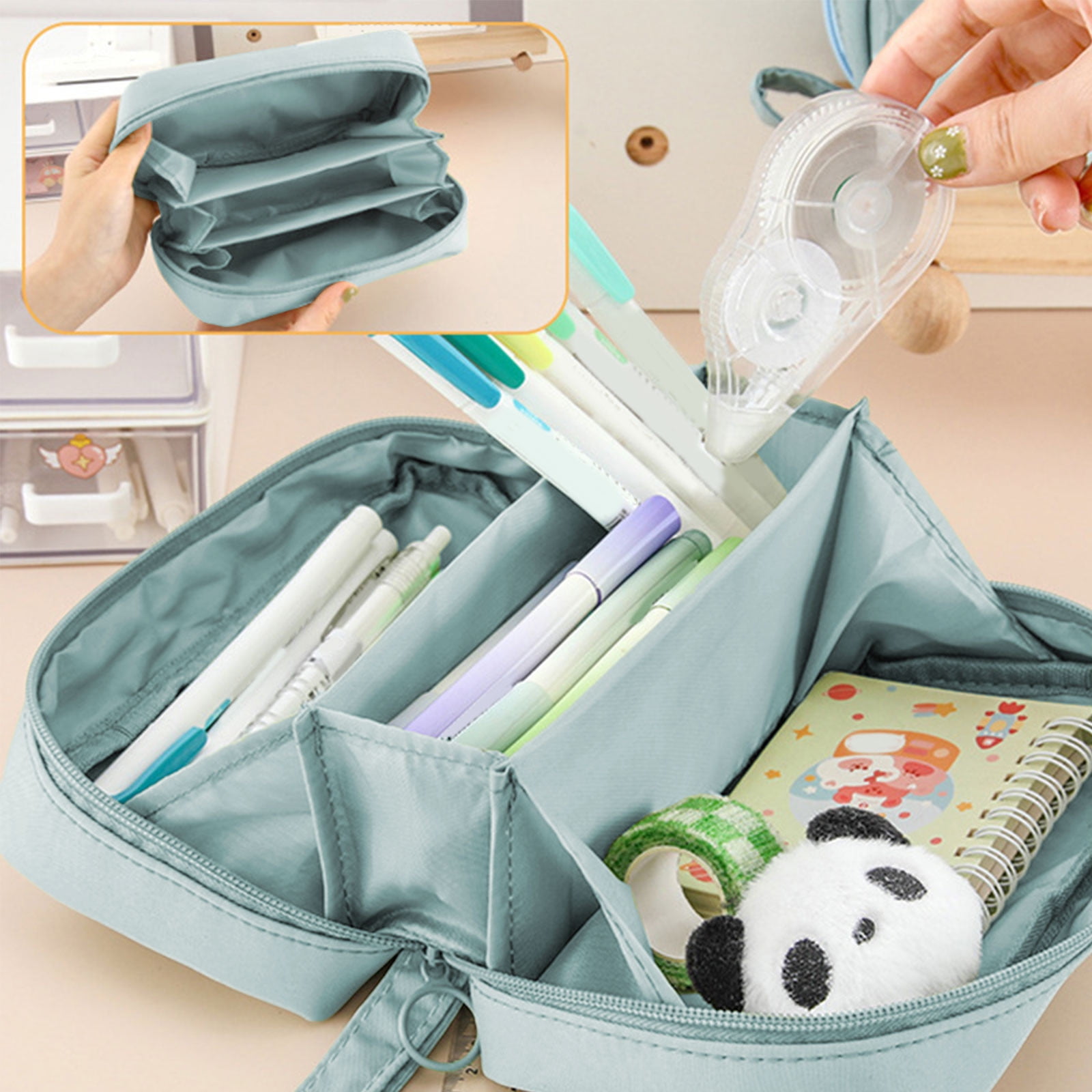 PALIFEUR Pencil Case Large Capacity Pencil Pouch, Multi-layer Aesthetic Pen Bag, Sturdy Multifunctional Pencil Bag, Pencil Box, Sky Blue Z-5-Blue - Image 4