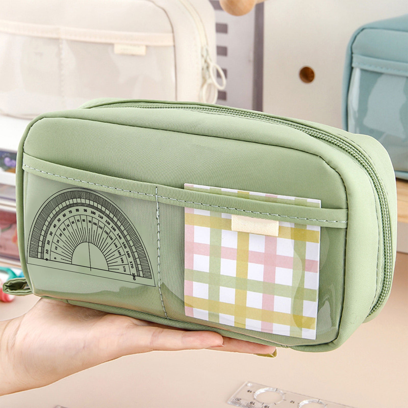 PALIFEUR Pencil Case Large Capacity Pencil Pouch, Multi-layer Aesthetic Pen Bag, Sturdy Multifunctional Pencil Bag, Pencil Box, Sky Blue Z-5-Green - Image 1