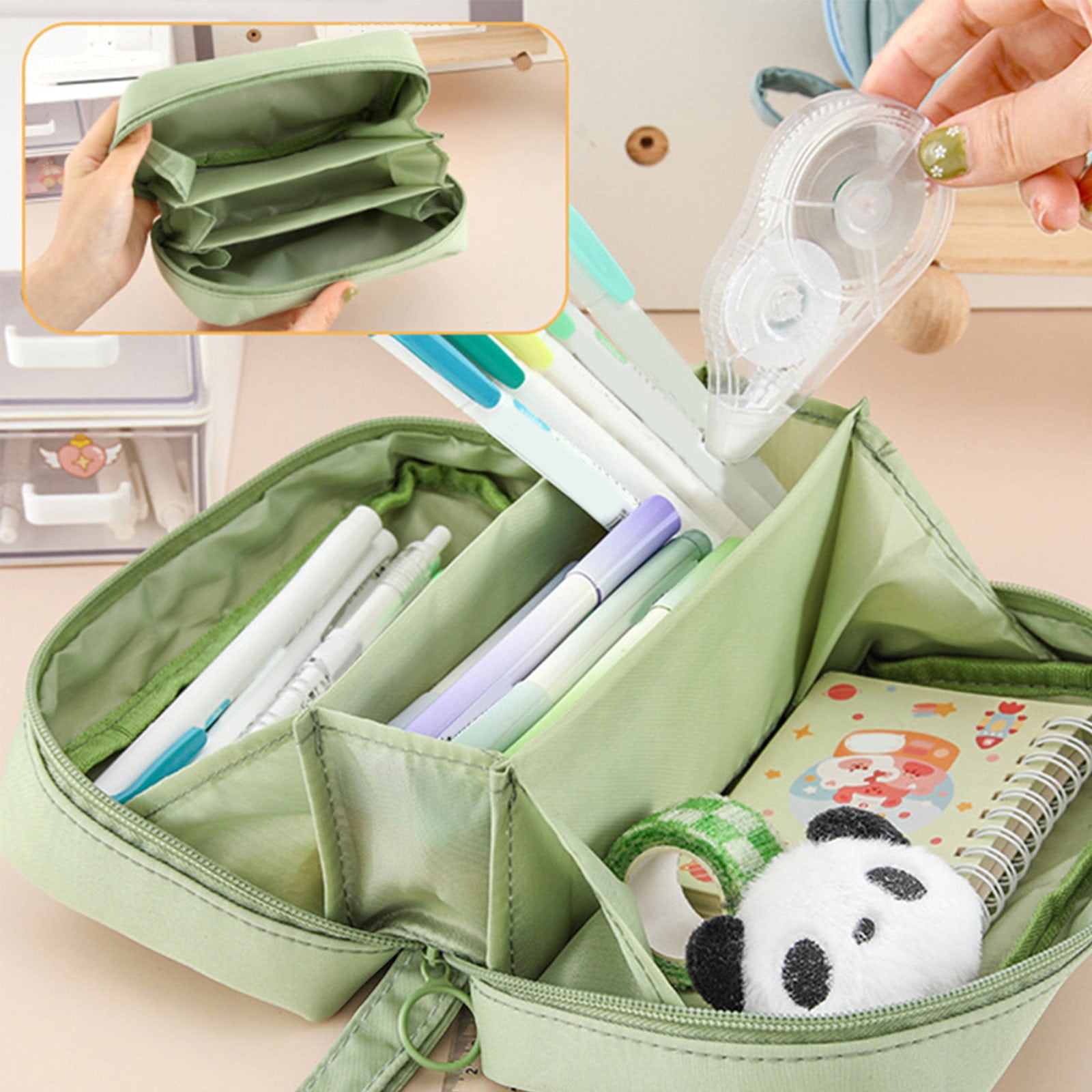 PALIFEUR Pencil Case Large Capacity Pencil Pouch, Multi-layer Aesthetic Pen Bag, Sturdy Multifunctional Pencil Bag, Pencil Box, Sky Blue Z-5-Green - Image 4