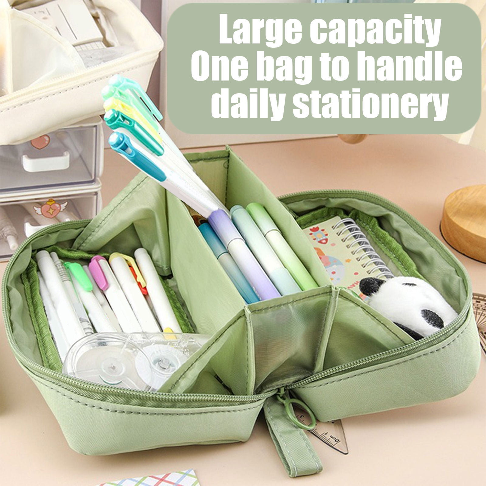 PALIFEUR Pencil Case Large Capacity Pencil Pouch, Multi-layer Aesthetic Pen Bag, Sturdy Multifunctional Pencil Bag, Pencil Box, Sky Blue Z-5-Green - Image 5