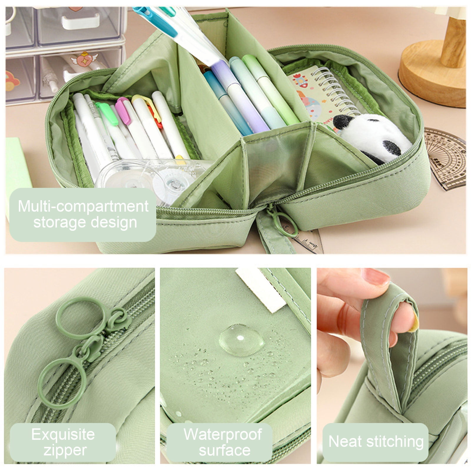 PALIFEUR Pencil Case Large Capacity Pencil Pouch, Multi-layer Aesthetic Pen Bag, Sturdy Multifunctional Pencil Bag, Pencil Box, Sky Blue Z-5-Green - Image 6