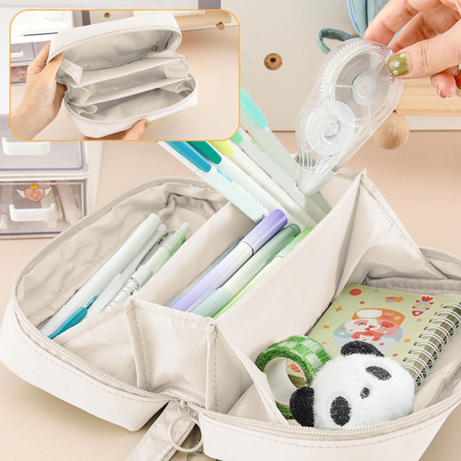 PALIFEUR Pencil Case Large Capacity Pencil Pouch, Multi-layer Aesthetic Pen Bag, Sturdy Multifunctional Pencil Bag, Pencil Box, Sky Blue Z-5-White - Image 4