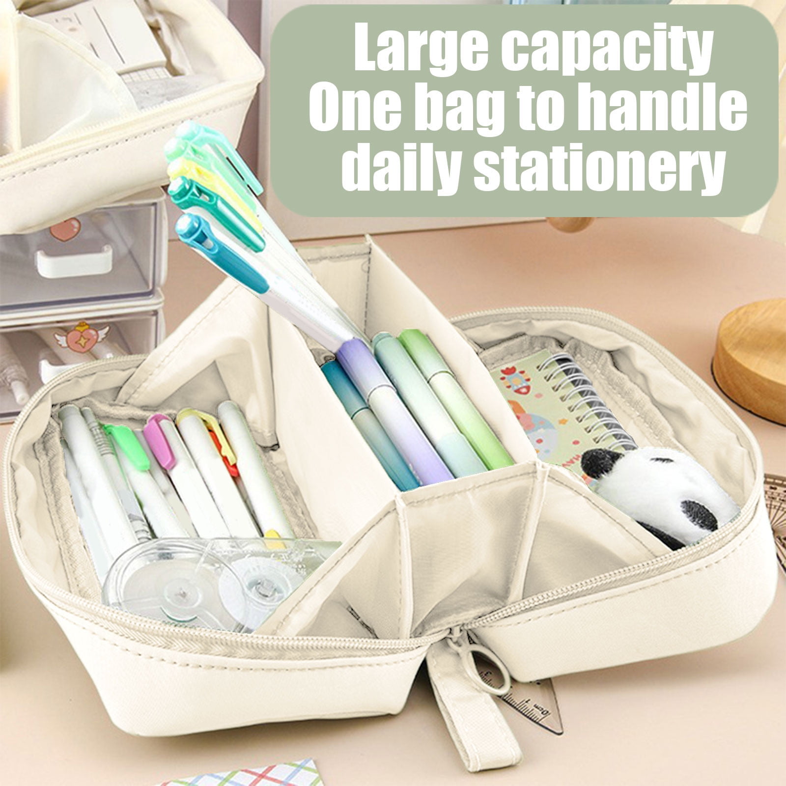 PALIFEUR Pencil Case Large Capacity Pencil Pouch, Multi-layer Aesthetic Pen Bag, Sturdy Multifunctional Pencil Bag, Pencil Box, Sky Blue Z-5-White - Image 5