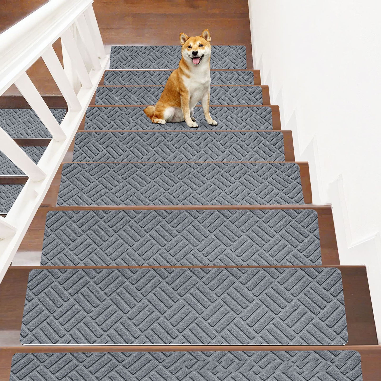 PALIFEUR Stair Treads for Wooden Steps, Soft Stair Treads, 8 x 30 Inch Reusable Carpet Stair Treads, Washable Stair Runners for Wooden Steps Non Slip Stair Rugs #11_Dark Gray - Image 1