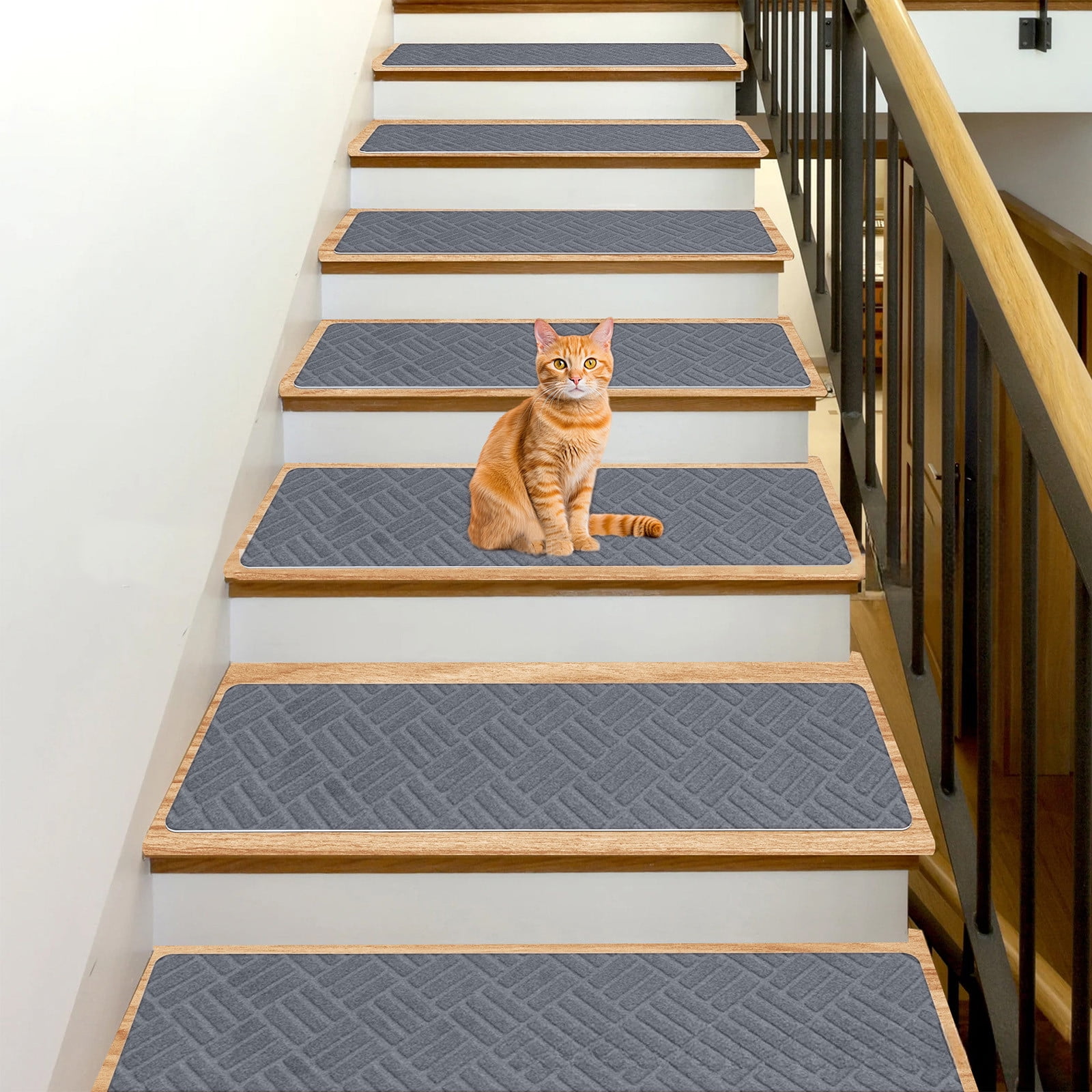 PALIFEUR Stair Treads for Wooden Steps, Soft Stair Treads, 8 x 30 Inch Reusable Carpet Stair Treads, Washable Stair Runners for Wooden Steps Non Slip Stair Rugs #11_Dark Gray - Image 4