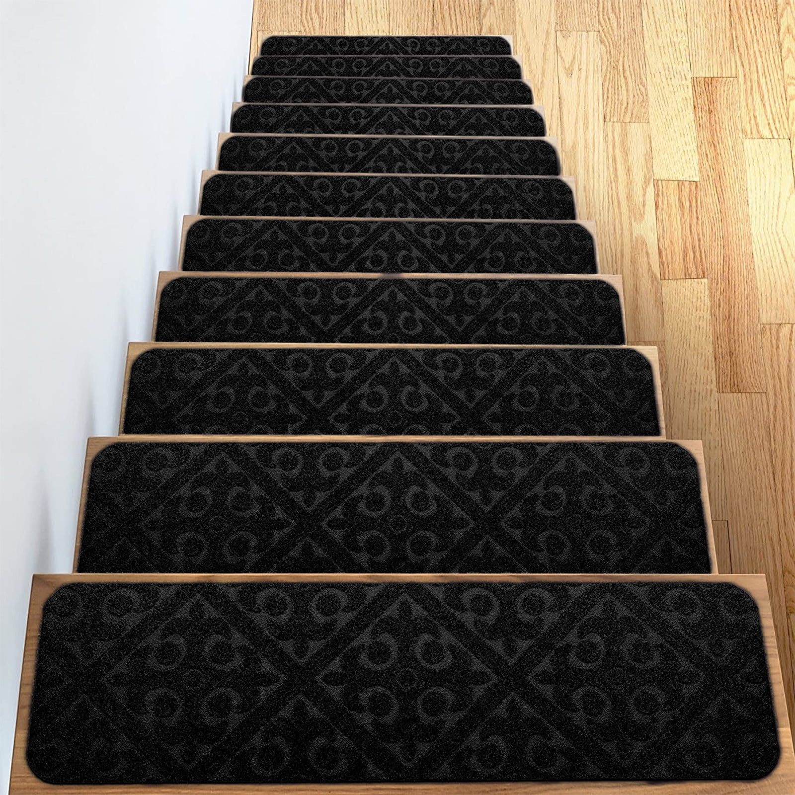 PALIFEUR Stair Treads for Wooden Steps, Soft Stair Treads, 8 x 30 Inch Reusable Carpet Stair Treads, Washable Stair Runners for Wooden Steps Non Slip Stair Rugs #1_Black - Image 4