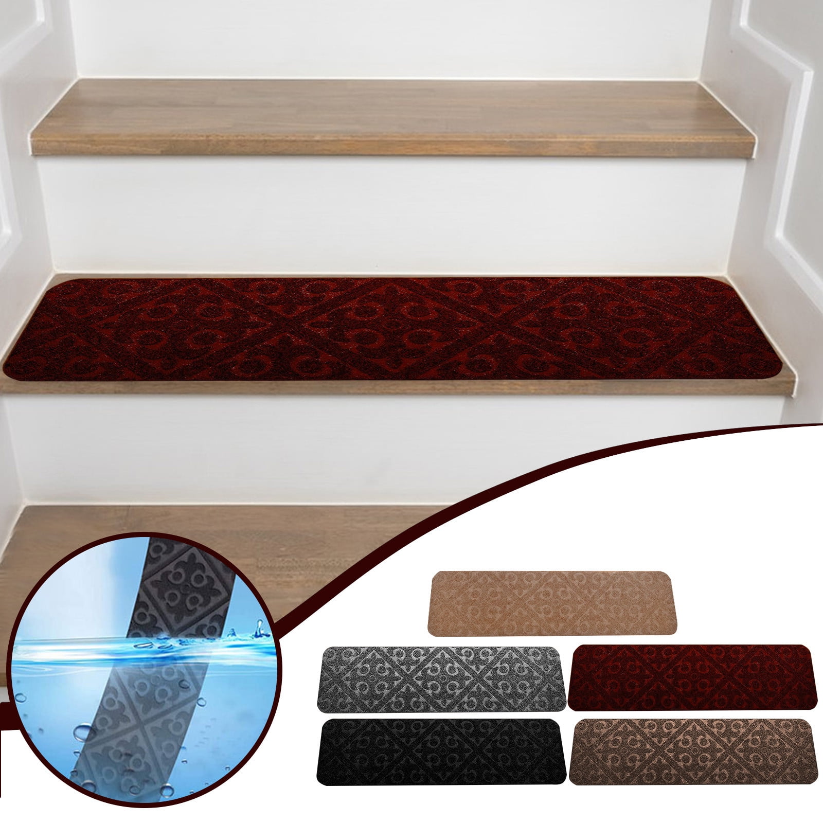 PALIFEUR Stair Treads for Wooden Steps, Soft Stair Treads, 8 x 30 Inch Reusable Carpet Stair Treads, Washable Stair Runners for Wooden Steps Non Slip Stair Rugs #1_Brown - Image 1
