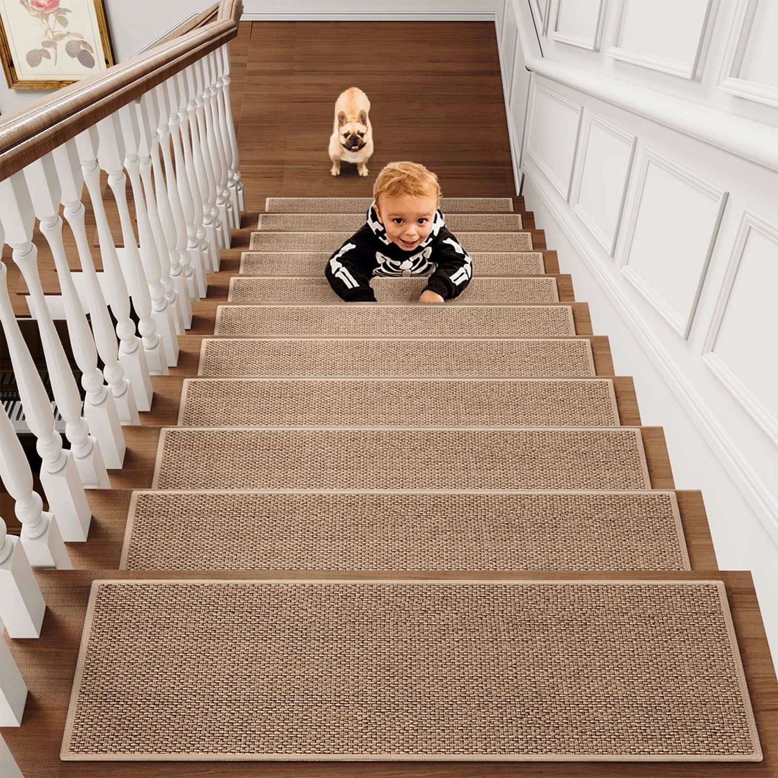 PALIFEUR Stair Treads for Wooden Steps, Soft Stair Treads, 8 x 30 Inch Reusable Carpet Stair Treads, Washable Stair Runners for Wooden Steps Non Slip Stair Rugs #5_Brown - Image 4