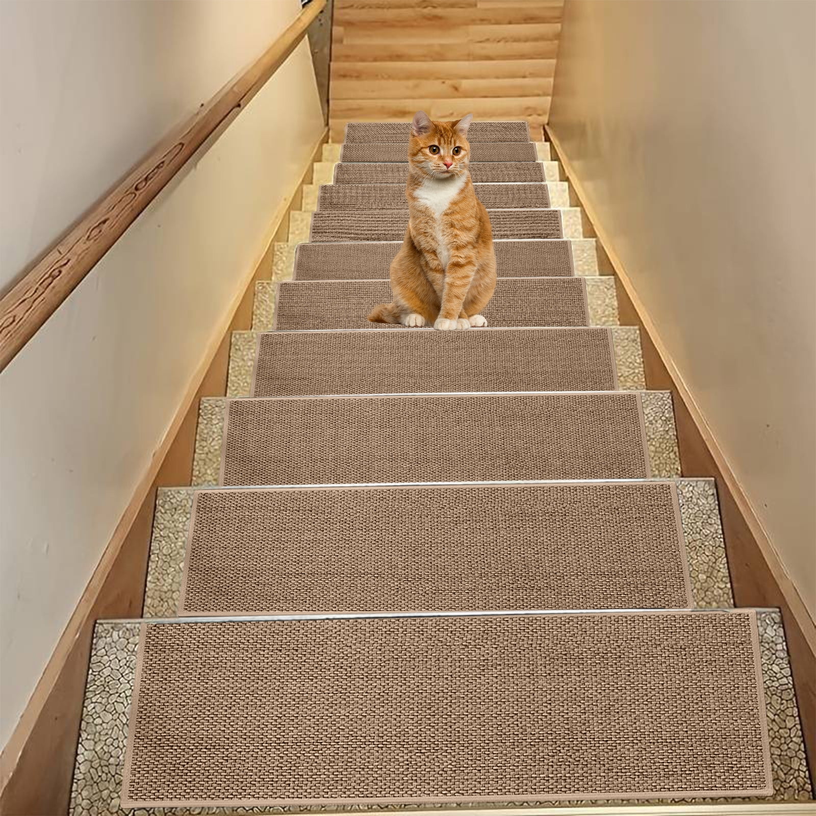 PALIFEUR Stair Treads for Wooden Steps, Soft Stair Treads, 8 x 30 Inch Reusable Carpet Stair Treads, Washable Stair Runners for Wooden Steps Non Slip Stair Rugs #5_White - Image 7
