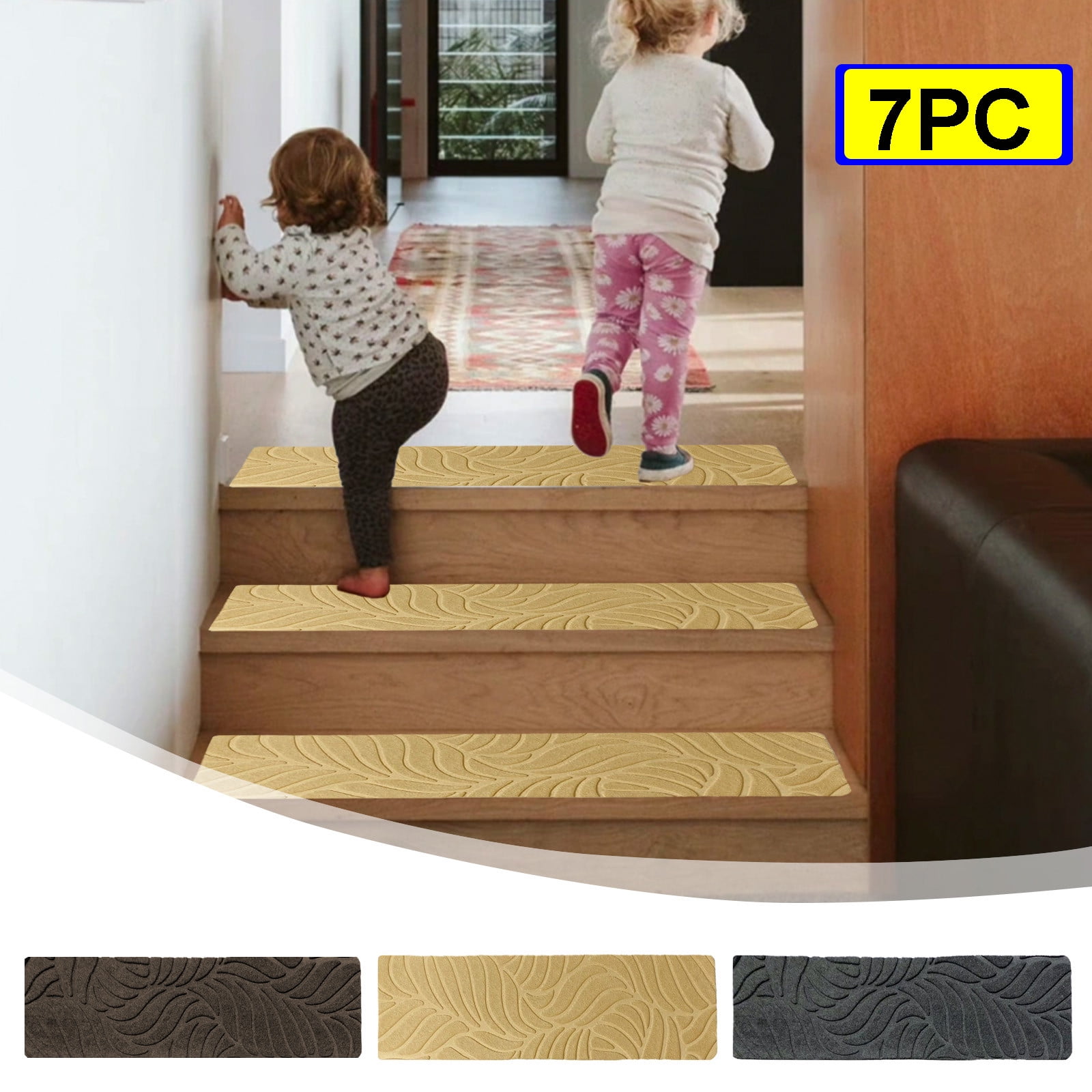 PALIFEUR Stair Treads for Wooden Steps, Soft Stair Treads, 8 x 30 Inch Reusable Carpet Stair Treads, Washable Stair Runners for Wooden Steps Non Slip Stair Rugs #9_Beige - Image 1