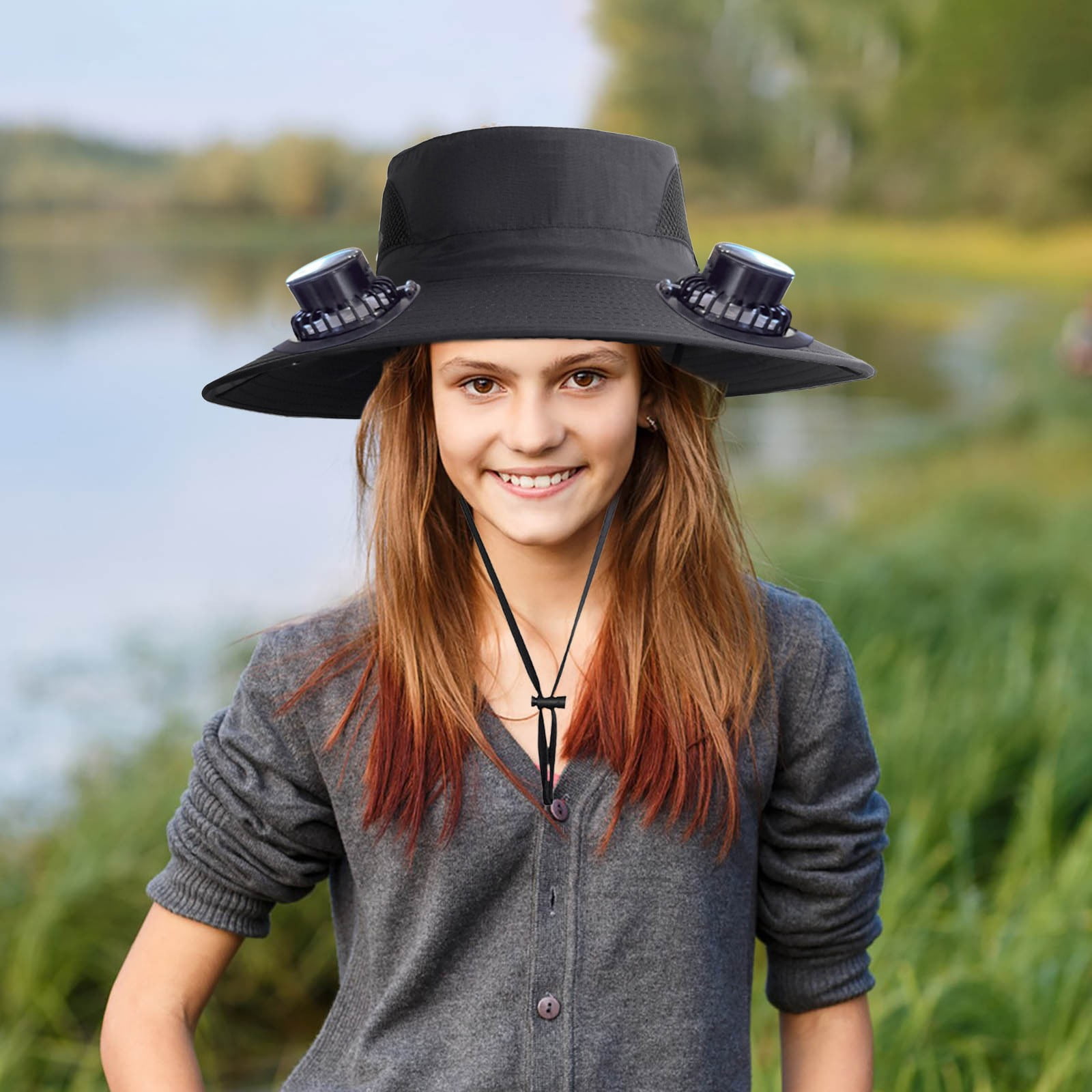 PALIFEUR Wide Brim Solar Fan Hat with 2 Solar Fan, Fan Built in Hat with Fans Solar Power, Solar Powered Fan Hat for Outdoor Fishing Travel, 3 Speed Adjustable Fan Hat Black - Image 5