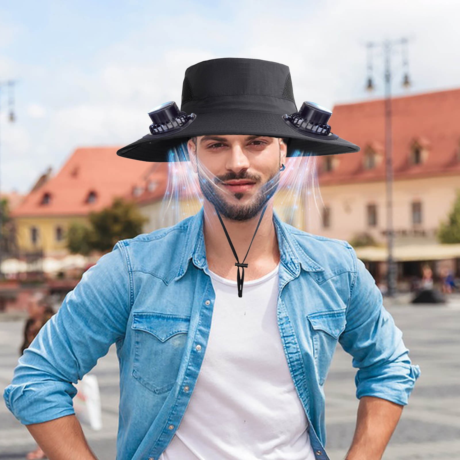PALIFEUR Wide Brim Solar Fan Hat with 2 Solar Fan, Fan Built in Hat with Fans Solar Power, Solar Powered Fan Hat for Outdoor Fishing Travel, 3 Speed Adjustable Fan Hat Black - Image 6