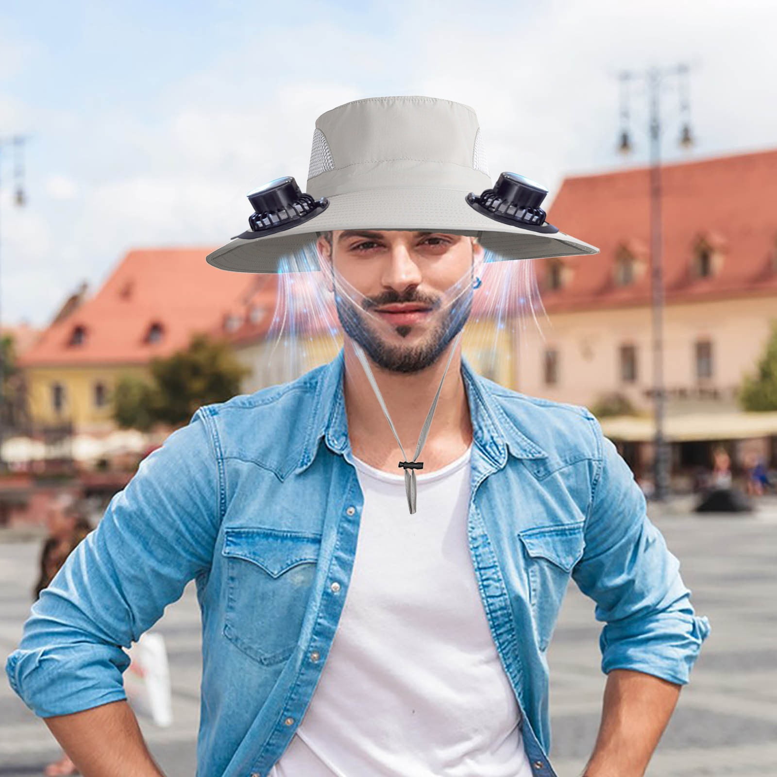 PALIFEUR Wide Brim Solar Fan Hat with 2 Solar Fan, Fan Built in Hat with Fans Solar Power, Solar Powered Fan Hat for Outdoor Fishing Travel, 3 Speed Adjustable Fan Hat Gray - Image 6