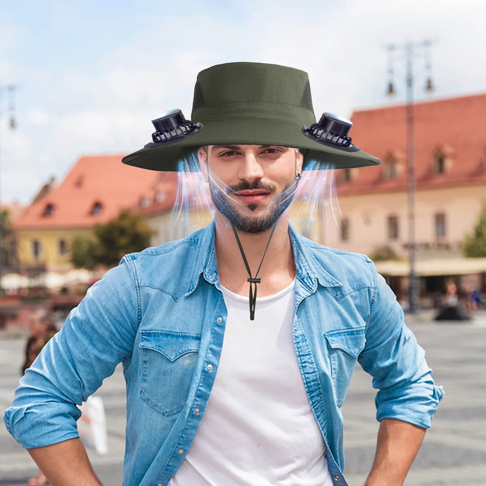 PALIFEUR Wide Brim Solar Fan Hat with 2 Solar Fan, Fan Built in Hat with Fans Solar Power, Solar Powered Fan Hat for Outdoor Fishing Travel, 3 Speed Adjustable Fan Hat Green - Image 6