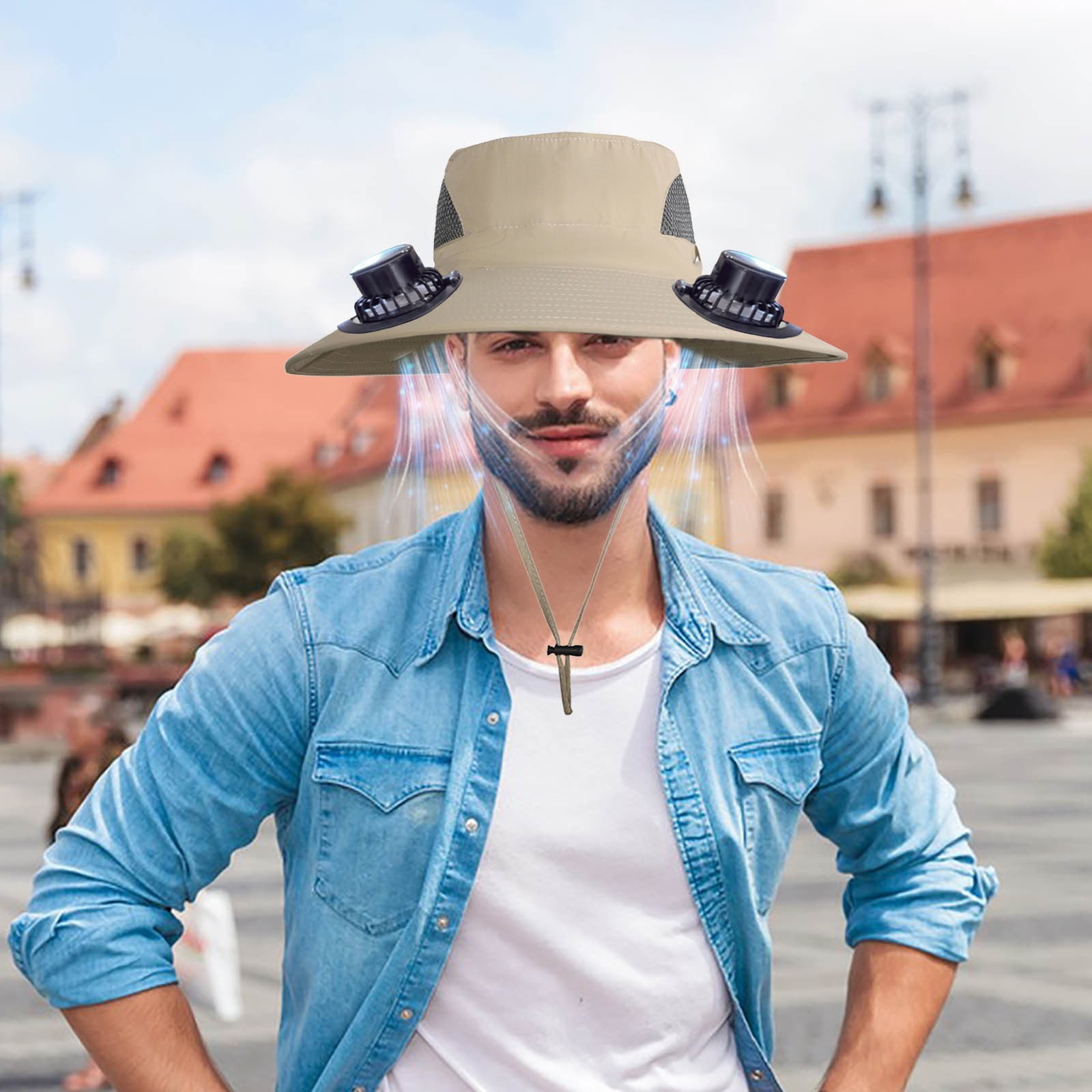 PALIFEUR Wide Brim Solar Fan Hat with 2 Solar Fan, Fan Built in Hat with Fans Solar Power, Solar Powered Fan Hat for Outdoor Fishing Travel, 3 Speed Adjustable Fan Hat White - Image 5