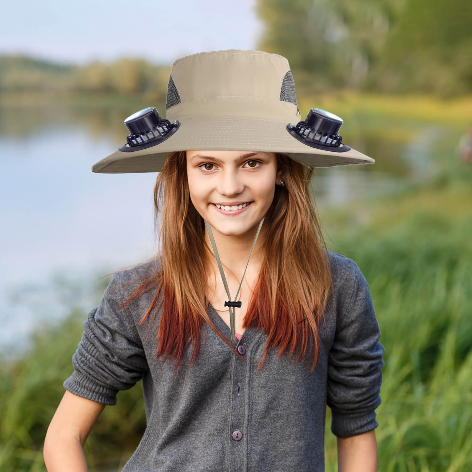 PALIFEUR Wide Brim Solar Fan Hat with 2 Solar Fan, Fan Built in Hat with Fans Solar Power, Solar Powered Fan Hat for Outdoor Fishing Travel, 3 Speed Adjustable Fan Hat White - Image 6