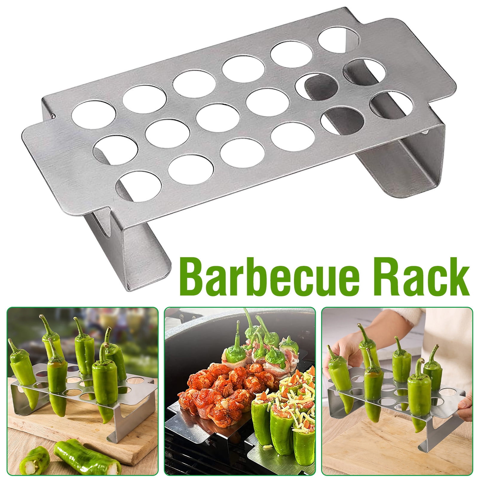 Tyidzon 18 Hole Jalapeno Popper Holder for Grill, Grilling Accessories with Handle, Stainless Steel Barbecue Chili Pepper Grill Rack, BBQ Accessories silver - Image 1