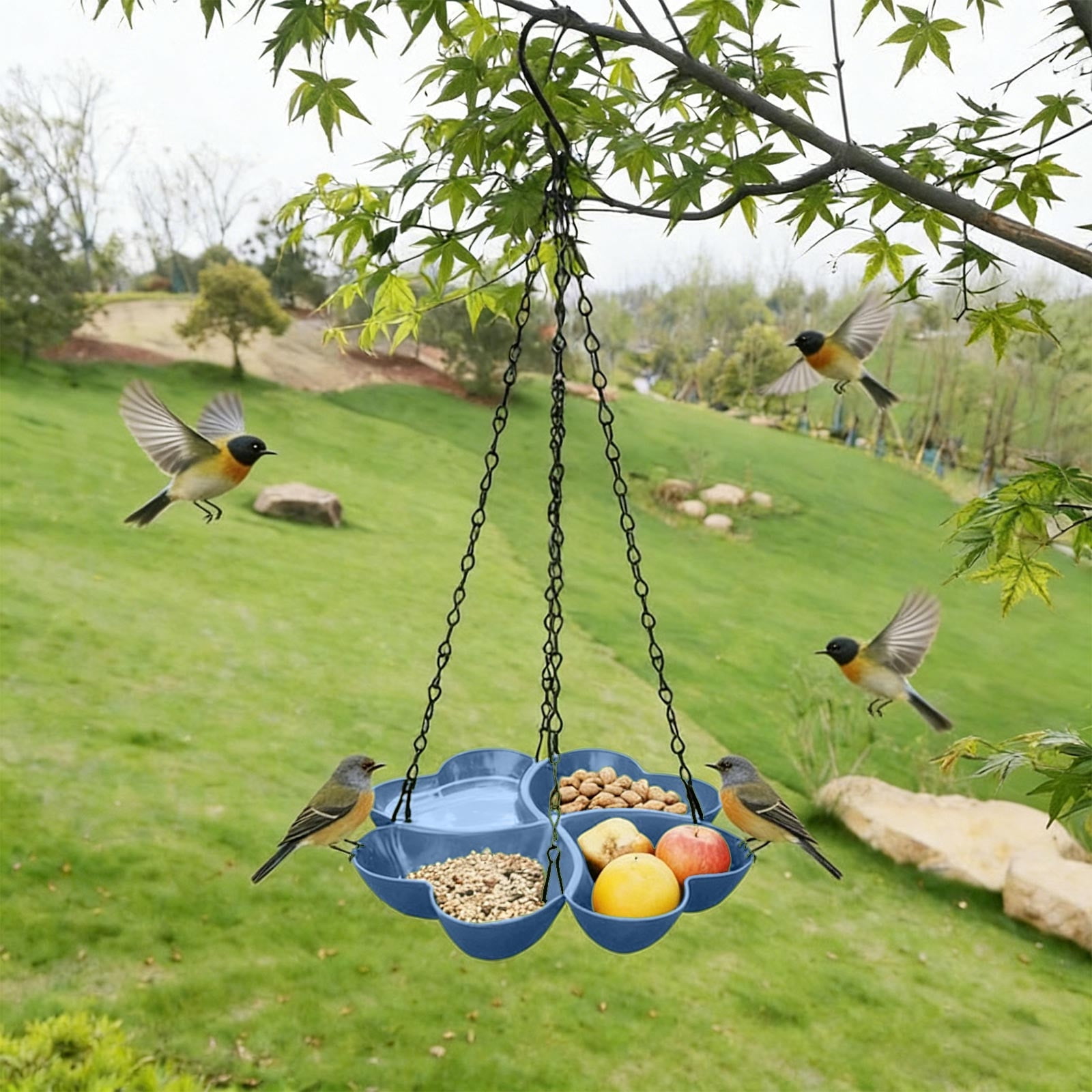 PALIFEUR Bird Feeders for Outdoors Hanging Bird Feeder Wild Birds Feeder, Birdfeeders Outside Hanging, Wild Small Large Bowl Feeders for Garden (Diameter 15.7