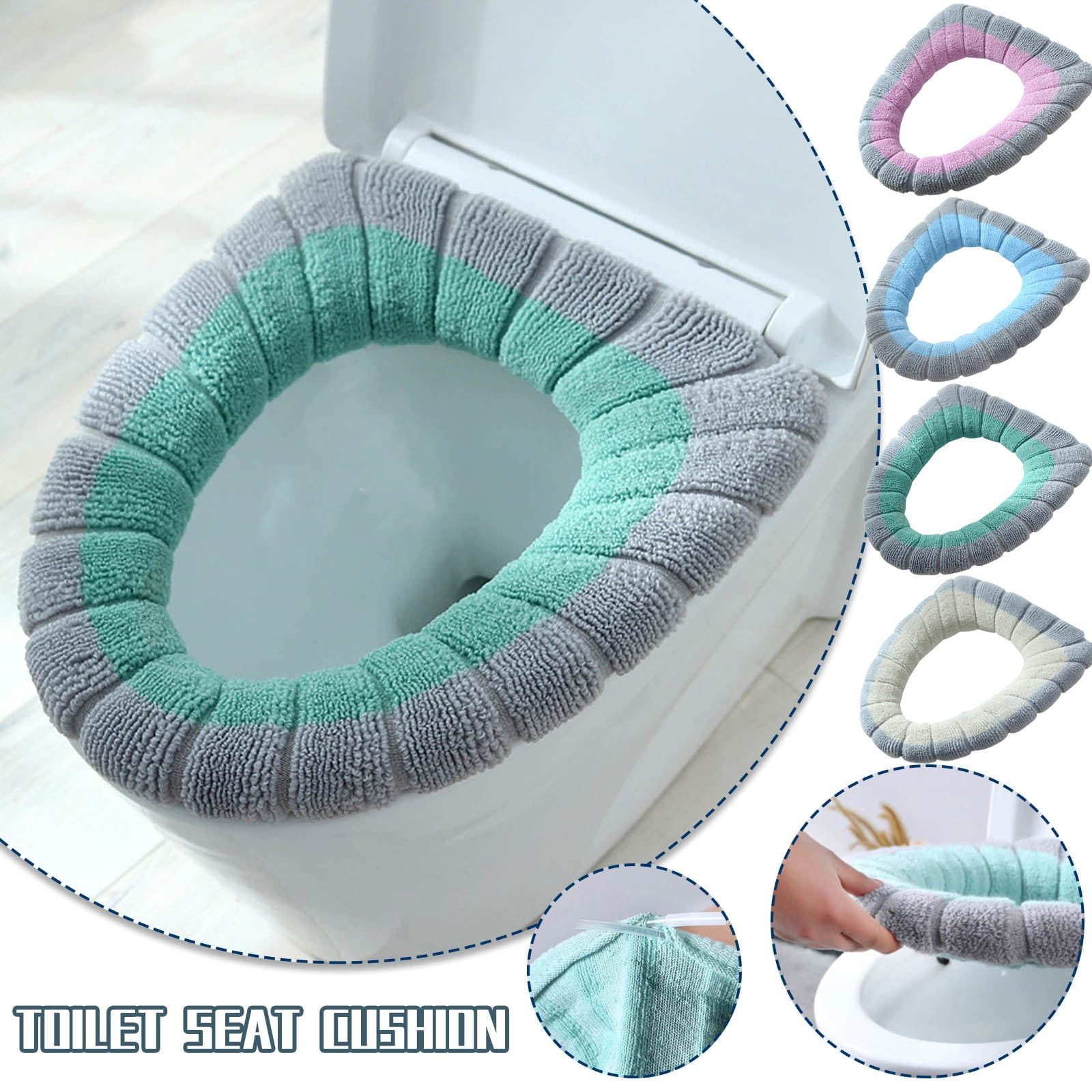 PALIFEUR Toilet Seat Cushion, Soft Thicker Knitting Cotton Bathroom Toilet Seat Cover, Non Slip Warmer Comfortable Seat Cushions with Memory Foam, Washable Reusable Toilet Seat Covers Coffee - Image 1