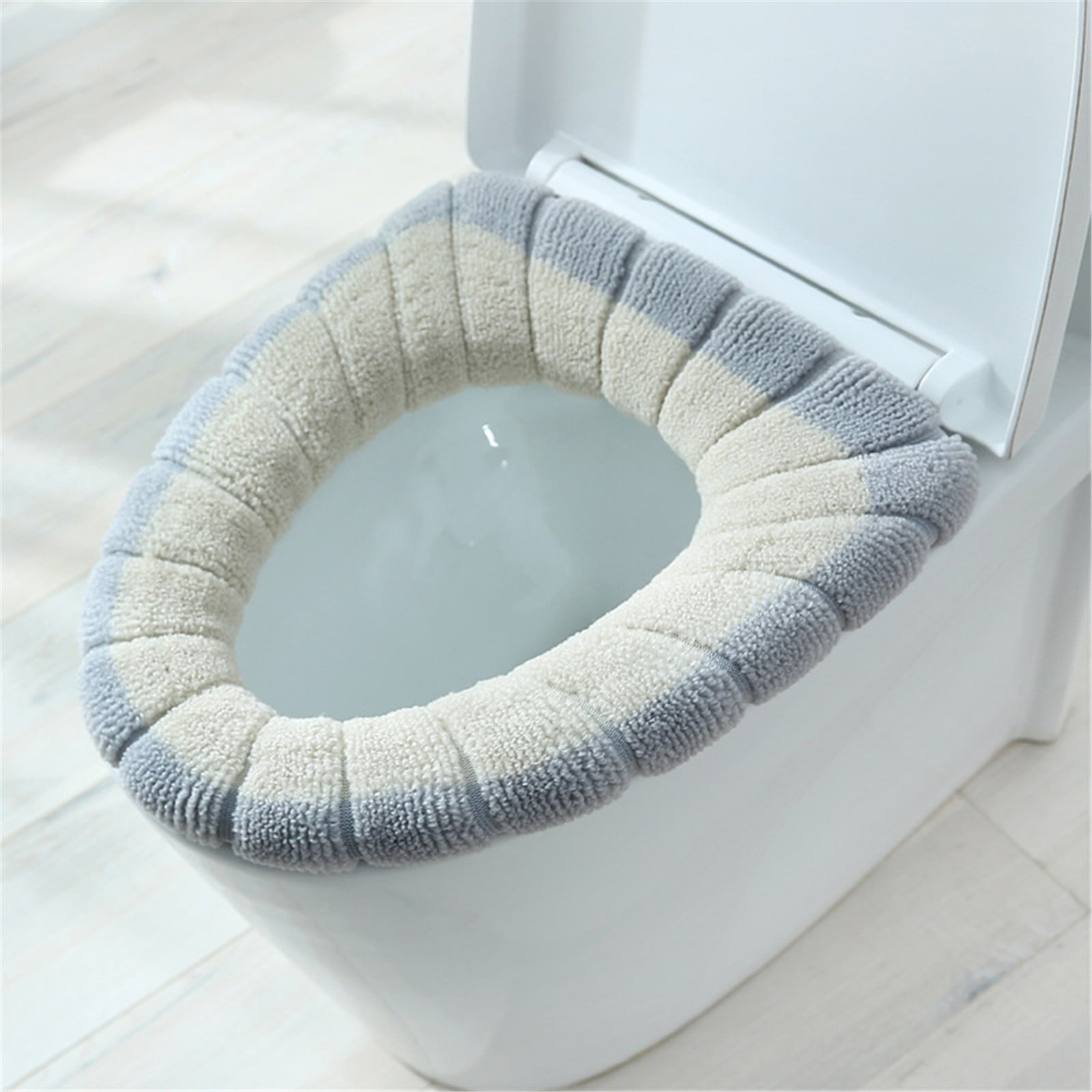 PALIFEUR Toilet Seat Cushion, Soft Thicker Knitting Cotton Bathroom Toilet Seat Cover, Non Slip Warmer Comfortable Seat Cushions with Memory Foam, Washable Reusable Toilet Seat Covers Coffee - Image 3