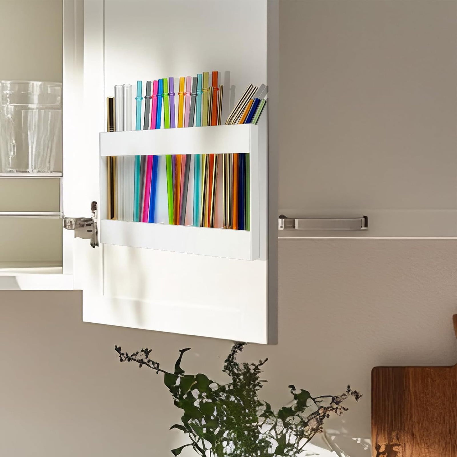 Tyidzon Acrylic Straw Holder for Cabinet, Reusable Tumbler Straw Organizer Storage Container Straw Holder for Counter Cabinet Cupboard Kitchen White - Image 4