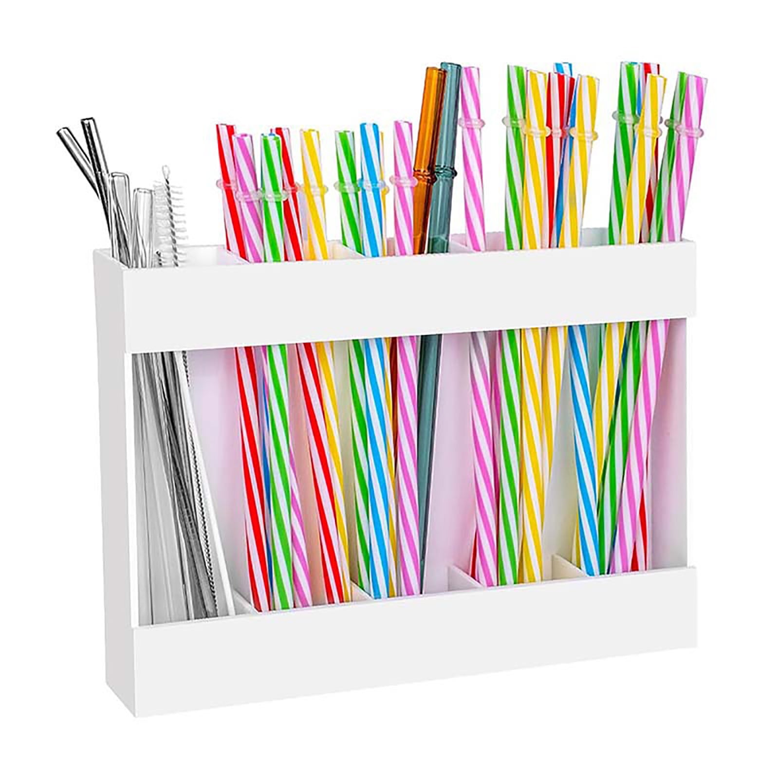 Tyidzon Acrylic Straw Holder for Cabinet, Reusable Tumbler Straw Organizer Storage Container Straw Holder for Counter Cabinet Cupboard Kitchen White - Image 5