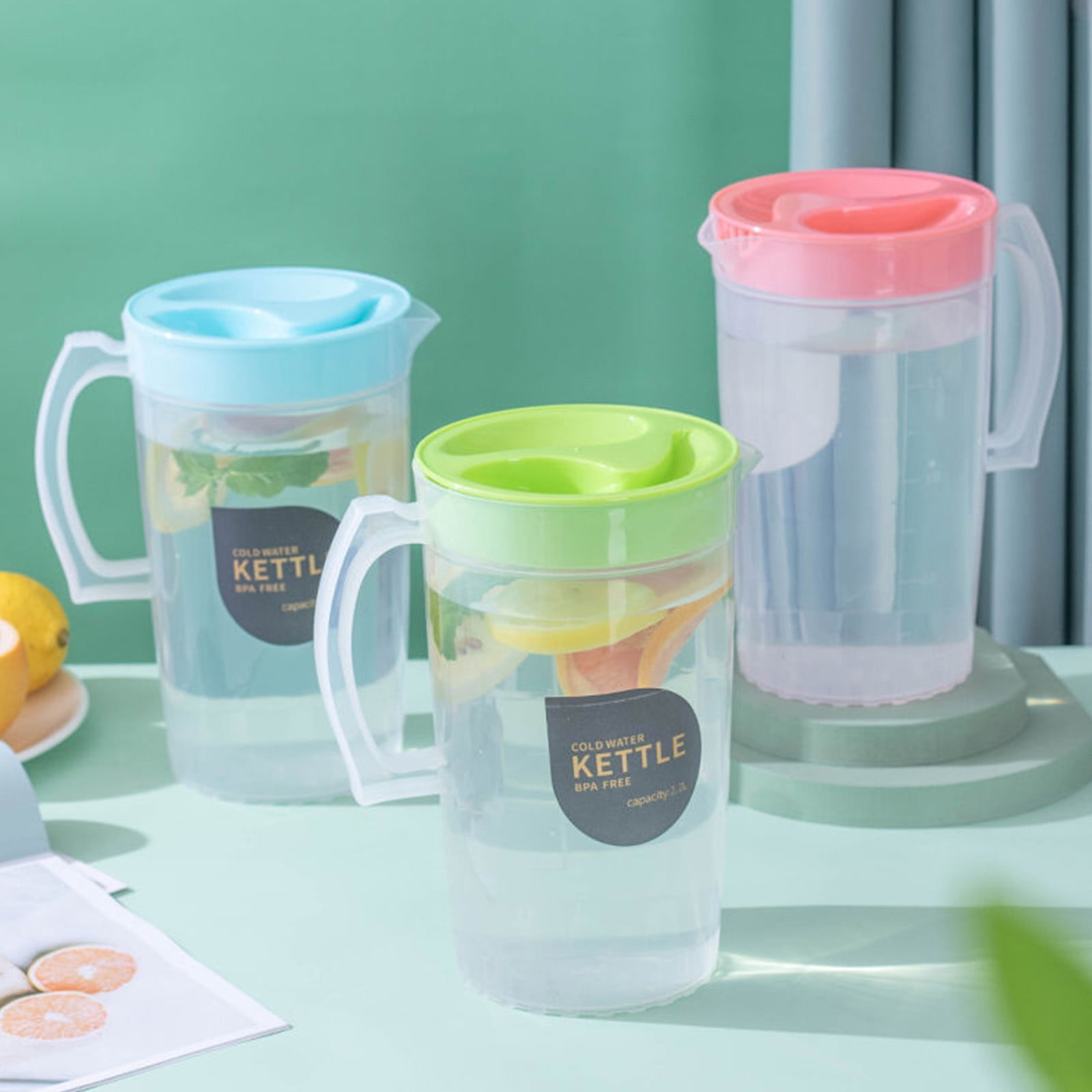 PALIFEUR Water Pitcher with Lid, 2.2 L Plastic Pitcher for Tea & Juice Water, Hot/Cold Water Jug, Tea Pitcher, Juice Pitcher for Kitchen Living Room, 8.74