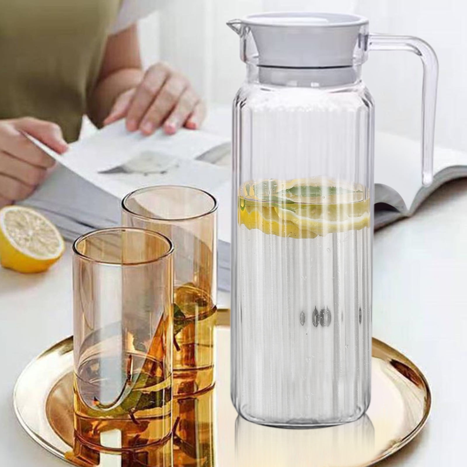 PALIFEUR Water Pitcher with Lid, 2 L Plastic Pitcher for Tea & Juice Water, Hot/Cold Water Jug, Tea Pitcher, Juice Pitcher, 13.5 x 7.2 x 4.7 Inch Z-3-Clear - Image 1