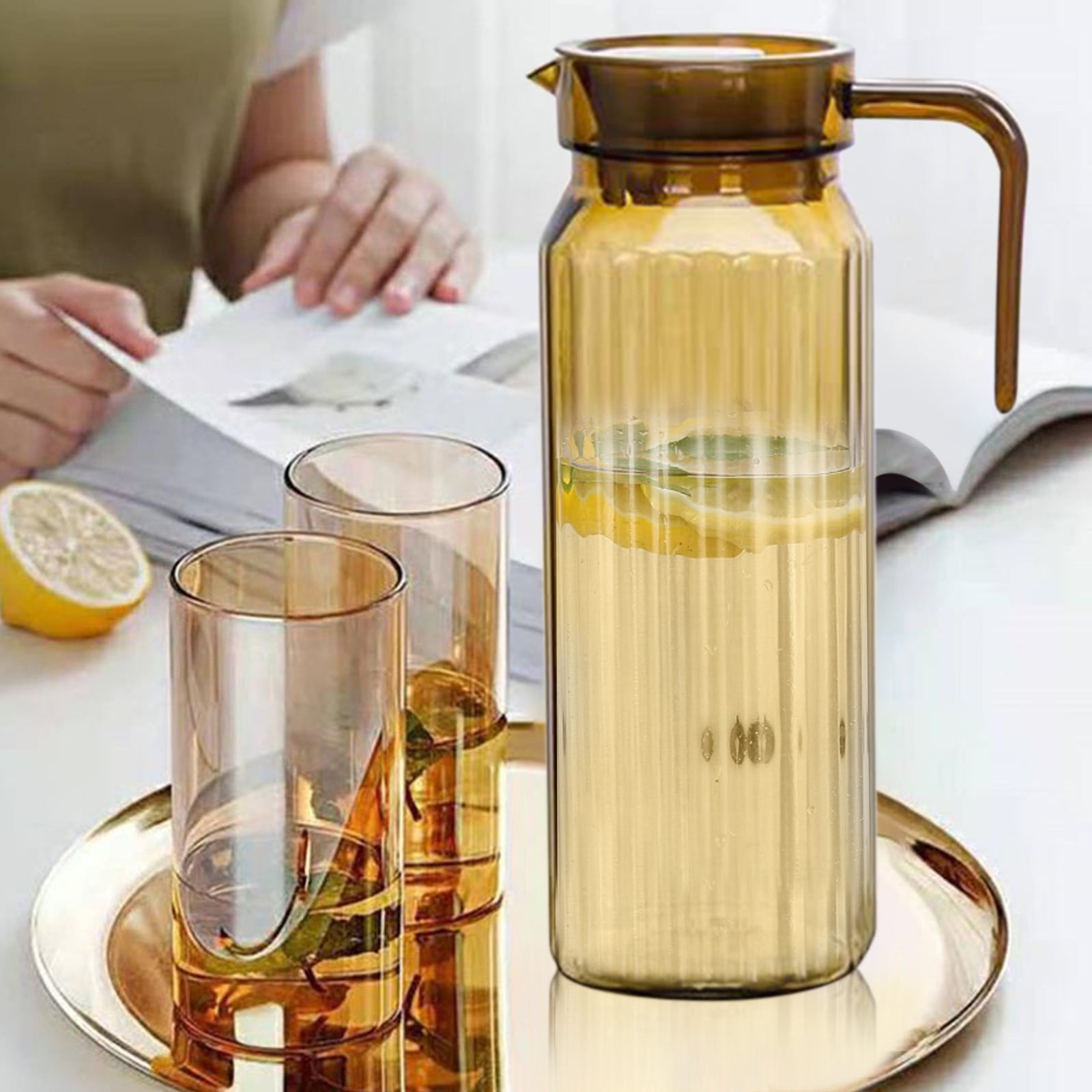 PALIFEUR Water Pitcher with Lid, 2 L Plastic Pitcher for Tea & Juice Water, Hot/Cold Water Jug, Tea Pitcher, Juice Pitcher, 13.5 x 7.2 x 4.7 Inch Z-3-Coffee - Image 1