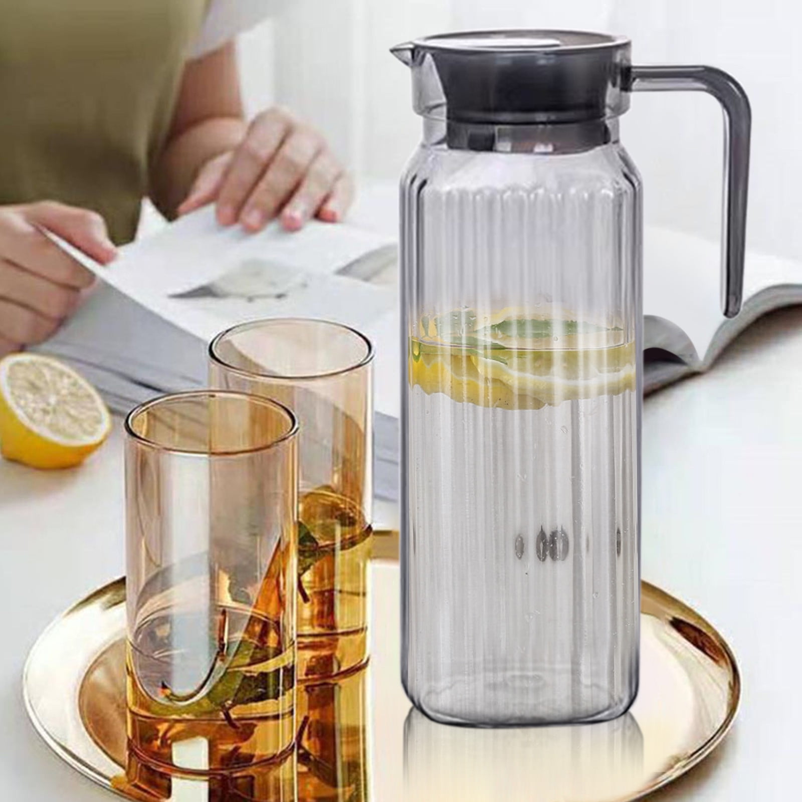 PALIFEUR Water Pitcher with Lid, 2 L Plastic Pitcher for Tea & Juice Water, Hot/Cold Water Jug, Tea Pitcher, Juice Pitcher, 13.5 x 7.2 x 4.7 Inch Z-3-Gray - Image 1