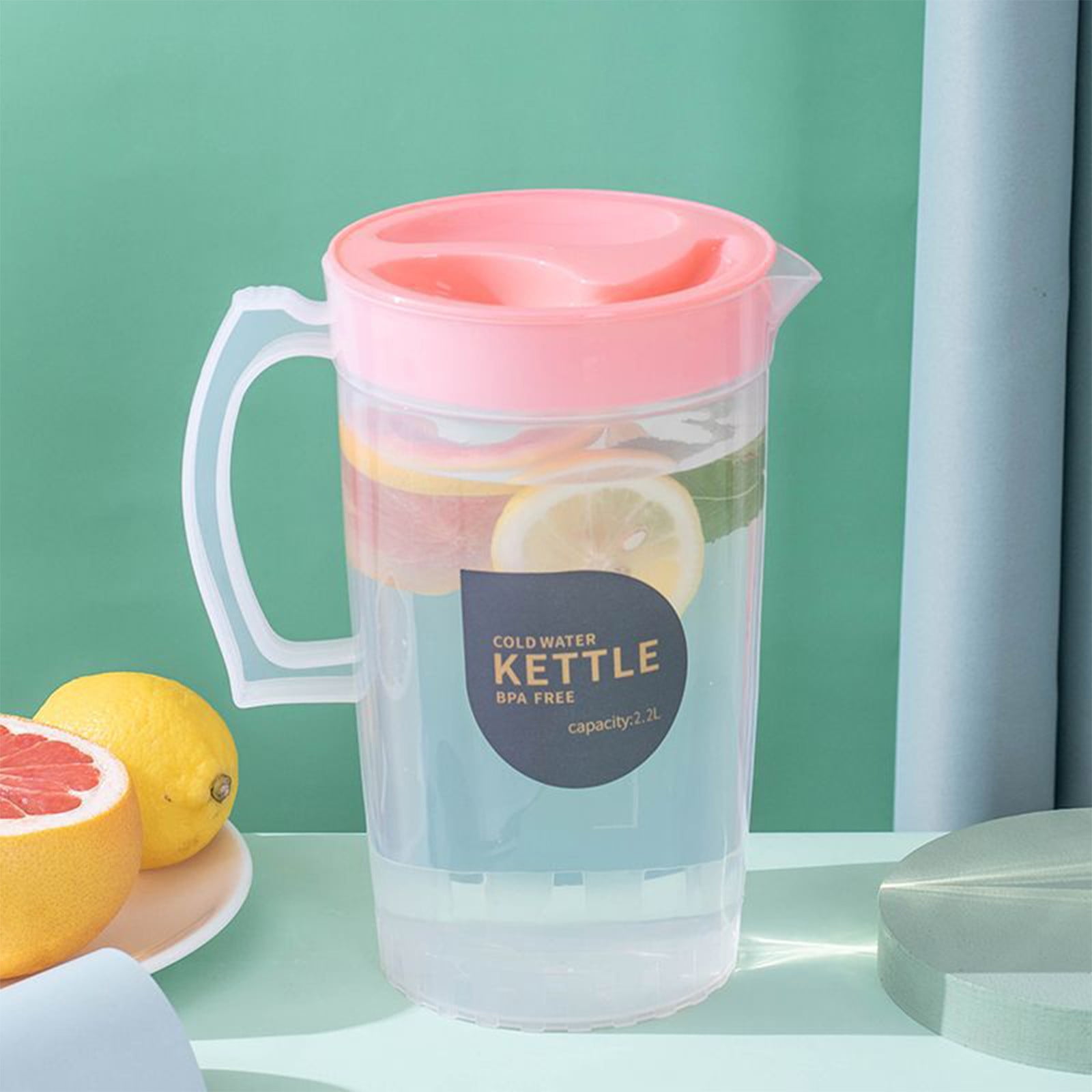 PALIFEUR Water Pitcher with Lid, 2 L Plastic Pitcher for Tea & Juice Water, Hot/Cold Water Jug, Tea Pitcher, Juice Pitcher, 13.5 x 7.2 x 4.7 Inch Z-5-Pink - Image 1
