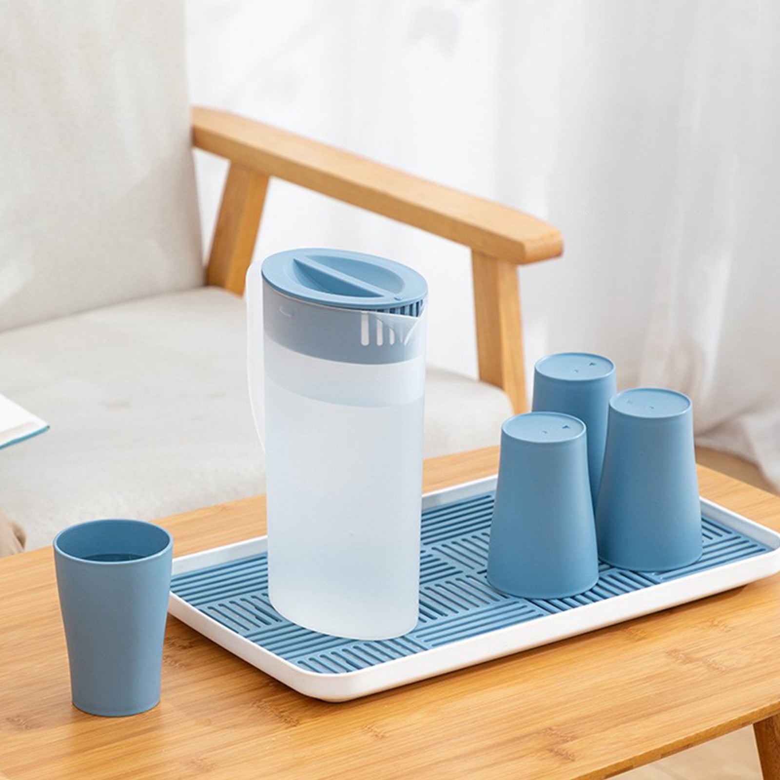 PALIFEUR Water Pitcher with Lid, 2 L Plastic Pitcher for Tea & Juice Water, Hot/Cold Water Jug, Tea Pitcher, Juice Pitcher, 13.5 x 7.2 x 4.7 Inch Z-6-Blue - Image 6