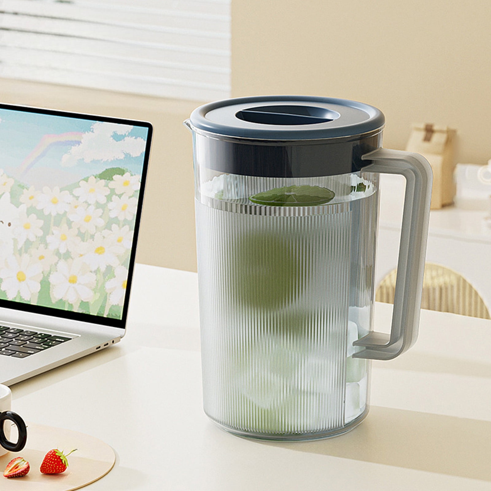 PALIFEUR Water Pitcher with Lid, 2 L Plastic Pitcher for Tea & Juice Water, Hot/Cold Water Jug, Tea Pitcher, Juice Pitcher, 13.5 x 7.2 x 4.7 Inch Z-7-Blue - Image 1