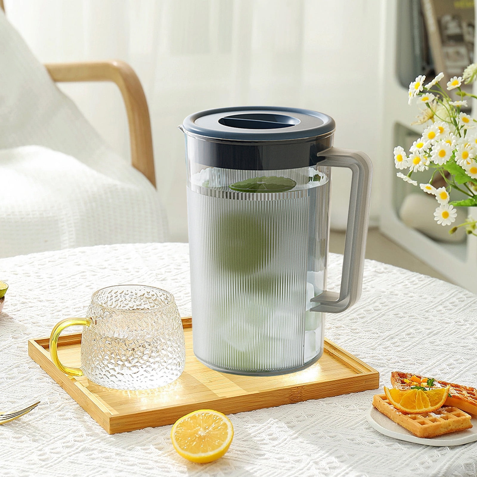 PALIFEUR Water Pitcher with Lid, 2 L Plastic Pitcher for Tea & Juice Water, Hot/Cold Water Jug, Tea Pitcher, Juice Pitcher, 13.5 x 7.2 x 4.7 Inch Z-7-Blue - Image 4