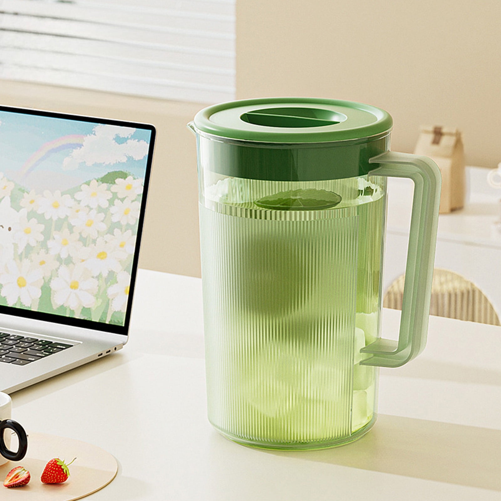PALIFEUR Water Pitcher with Lid, 2 L Plastic Pitcher for Tea & Juice Water, Hot/Cold Water Jug, Tea Pitcher, Juice Pitcher, 13.5 x 7.2 x 4.7 Inch Z-7-Green - Image 1