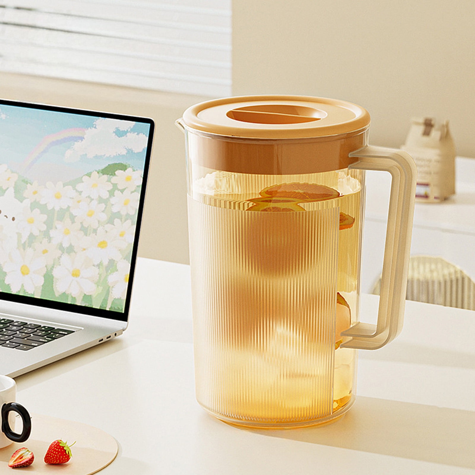 PALIFEUR Water Pitcher with Lid, 2 L Plastic Pitcher for Tea & Juice Water, Hot/Cold Water Jug, Tea Pitcher, Juice Pitcher, 13.5 x 7.2 x 4.7 Inch Z-7-Orange - Image 1