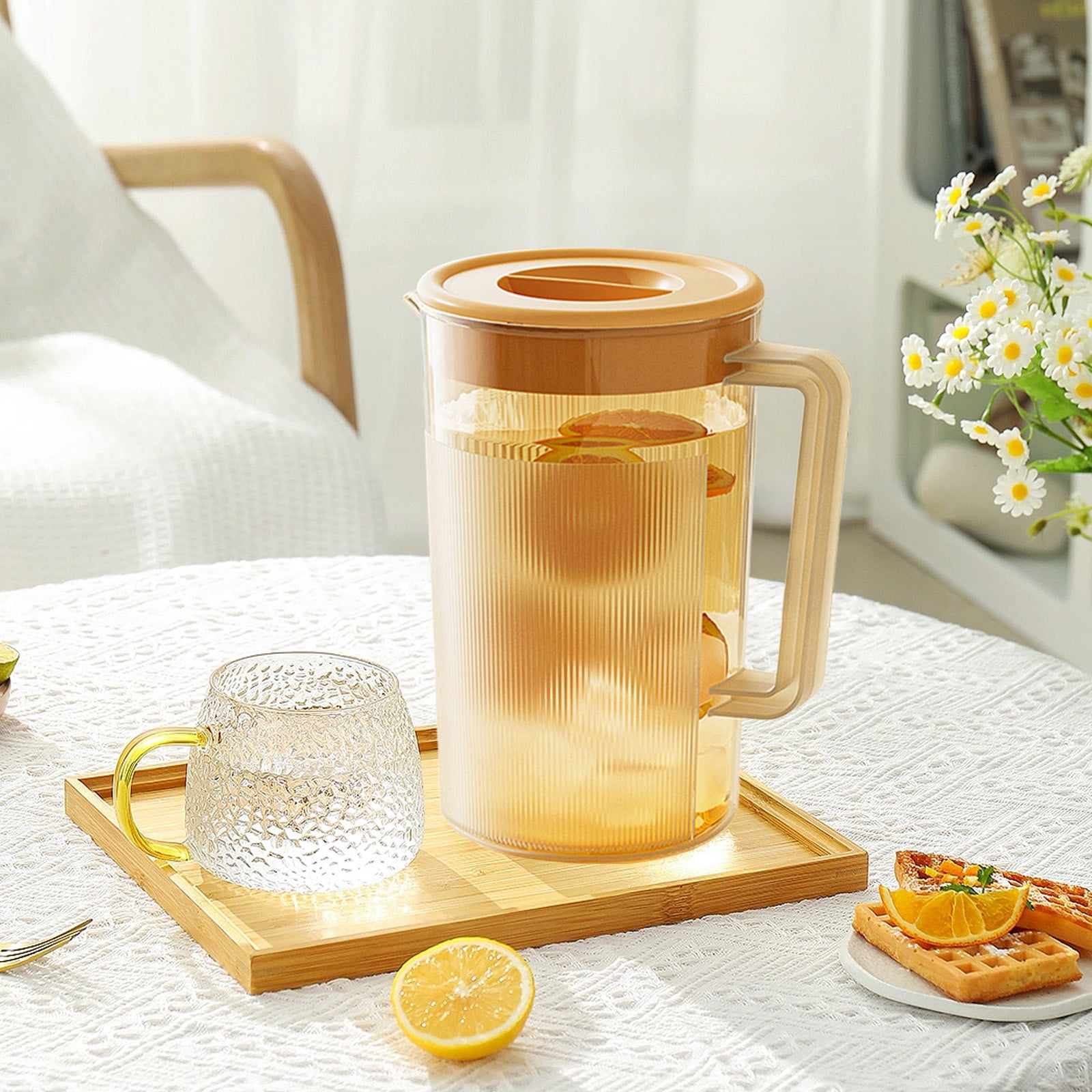 PALIFEUR Water Pitcher with Lid, 2 L Plastic Pitcher for Tea & Juice Water, Hot/Cold Water Jug, Tea Pitcher, Juice Pitcher, 13.5 x 7.2 x 4.7 Inch Z-7-Orange - Image 5