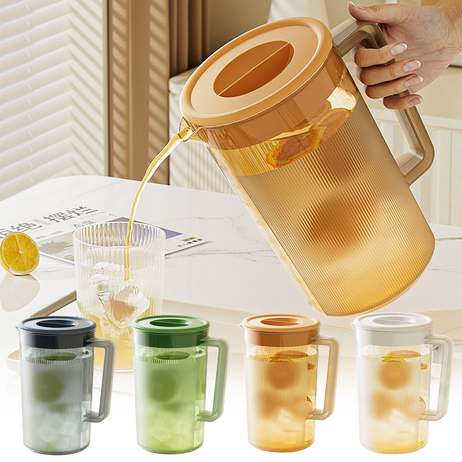 PALIFEUR Water Pitcher with Lid, 2 L Plastic Pitcher for Tea & Juice Water, Hot/Cold Water Jug, Tea Pitcher, Juice Pitcher, 13.5 x 7.2 x 4.7 Inch Z-7-Orange - Image 7