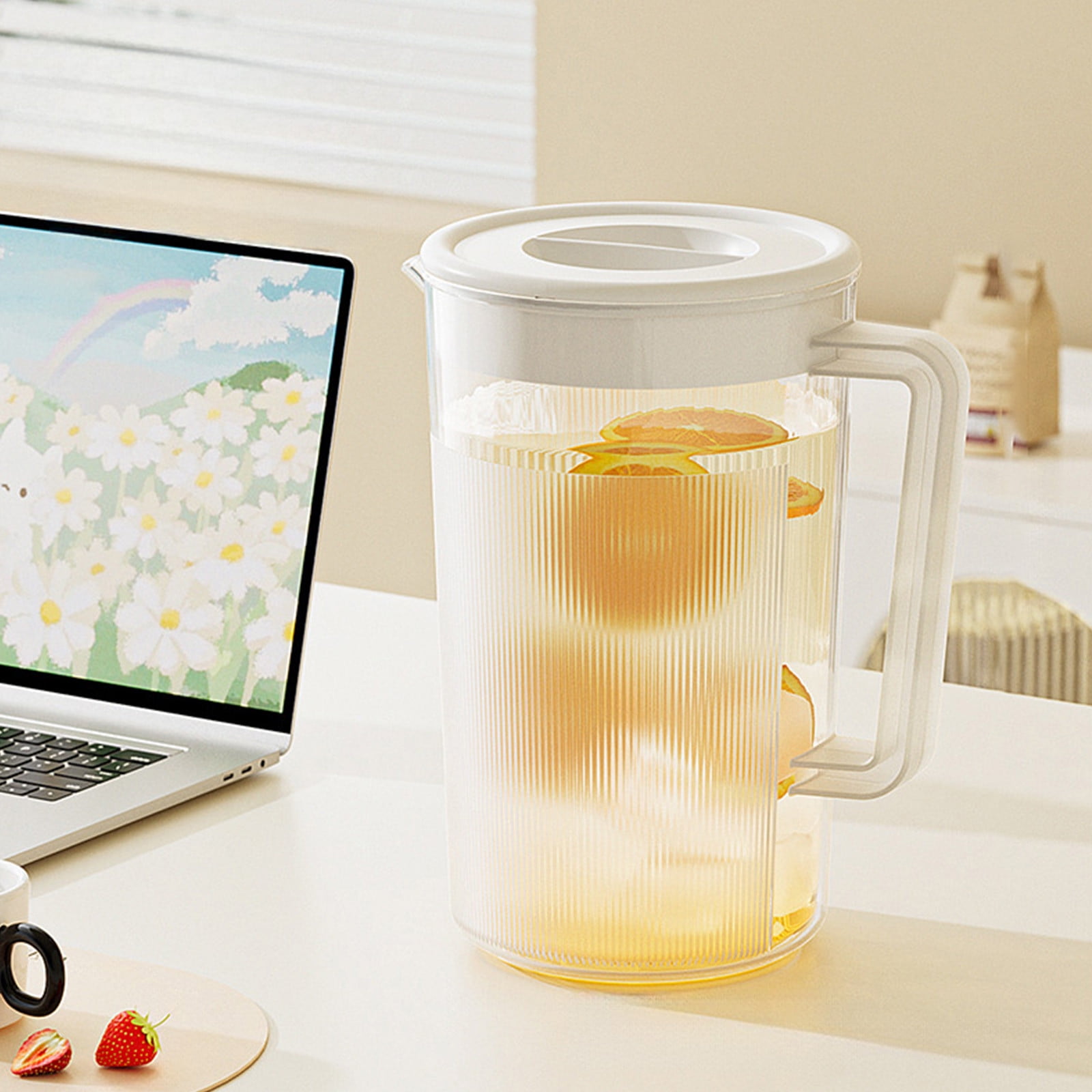 PALIFEUR Water Pitcher with Lid, 2 L Plastic Pitcher for Tea & Juice Water, Hot/Cold Water Jug, Tea Pitcher, Juice Pitcher, 13.5 x 7.2 x 4.7 Inch Z-7-White - Image 1