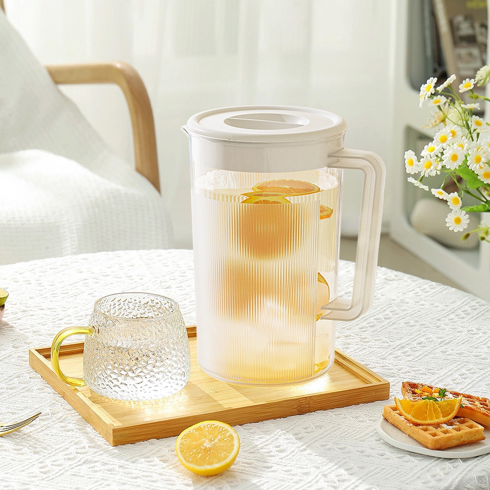 PALIFEUR Water Pitcher with Lid, 2 L Plastic Pitcher for Tea & Juice Water, Hot/Cold Water Jug, Tea Pitcher, Juice Pitcher, 13.5 x 7.2 x 4.7 Inch Z-7-White - Image 4