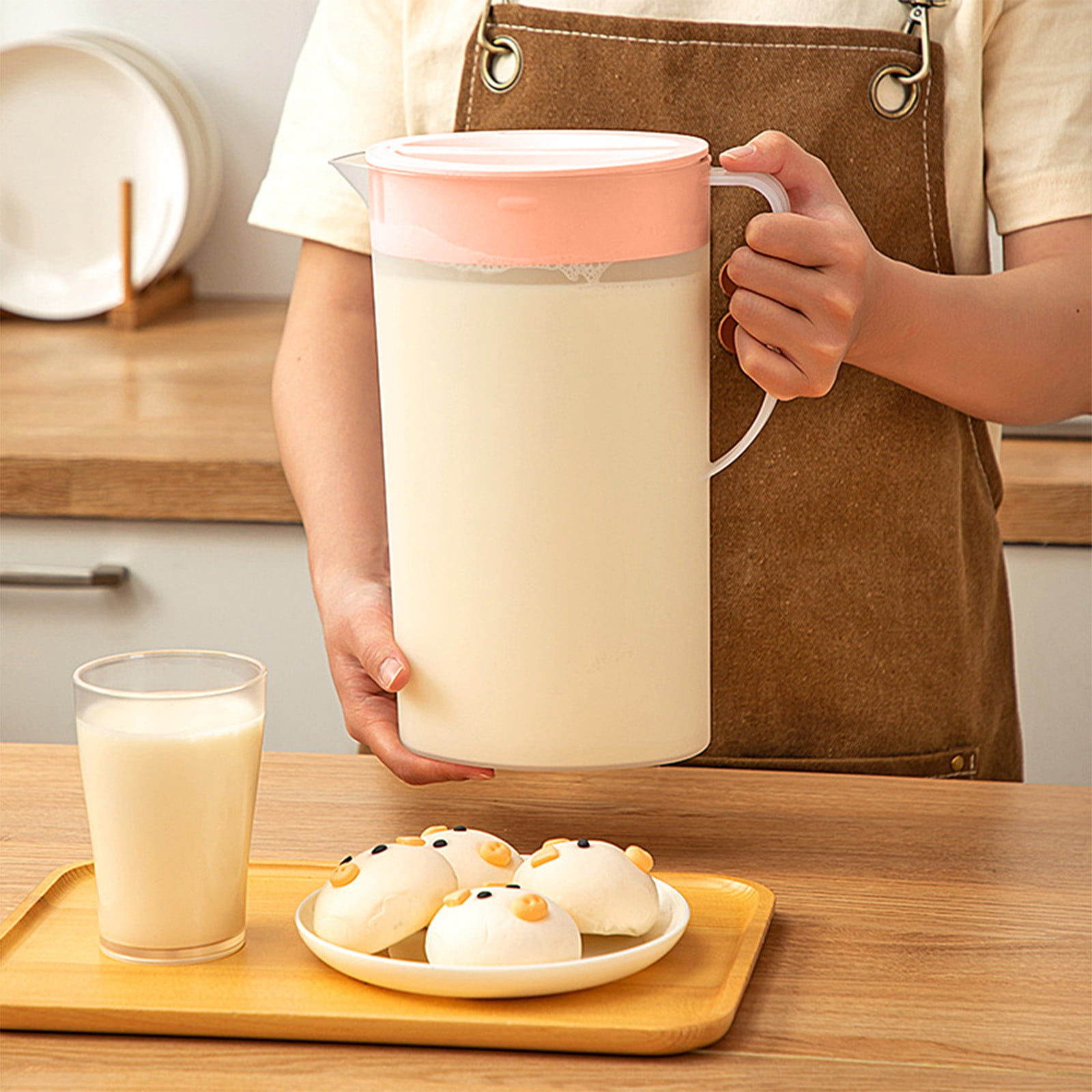 PALIFEUR Water Pitcher with Lid, 2 L Plastic Pitcher for Tea & Juice Water, Hot/Cold Water Jug, Tea Pitcher, Juice Pitcher, 13.5 x 7.2 x 4.7 Inch Z-8-Pink - Image 5
