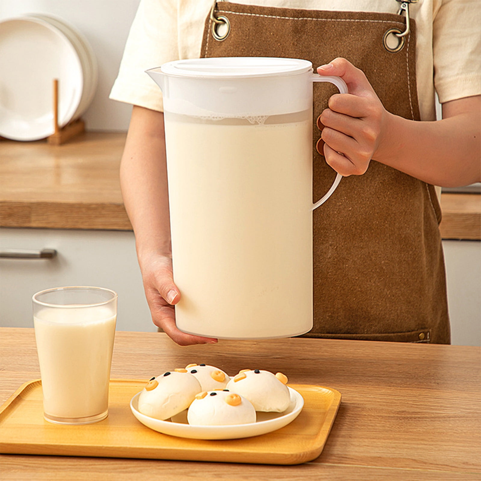 PALIFEUR Water Pitcher with Lid, 2 L Plastic Pitcher for Tea & Juice Water, Hot/Cold Water Jug, Tea Pitcher, Juice Pitcher, 13.5 x 7.2 x 4.7 Inch Z-8-White - Image 5