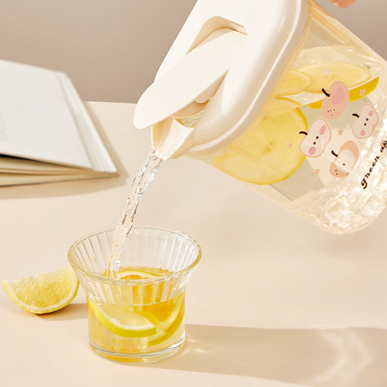 PALIFEUR Water Pitcher with Lid, 2 L Plastic Pitcher for Tea & Juice Water, Hot/Cold Water Jug, Tea Pitcher, Juice Pitcher, 13.5 x 7.2 x 4.7 Inch Z-9-Beige - Image 5