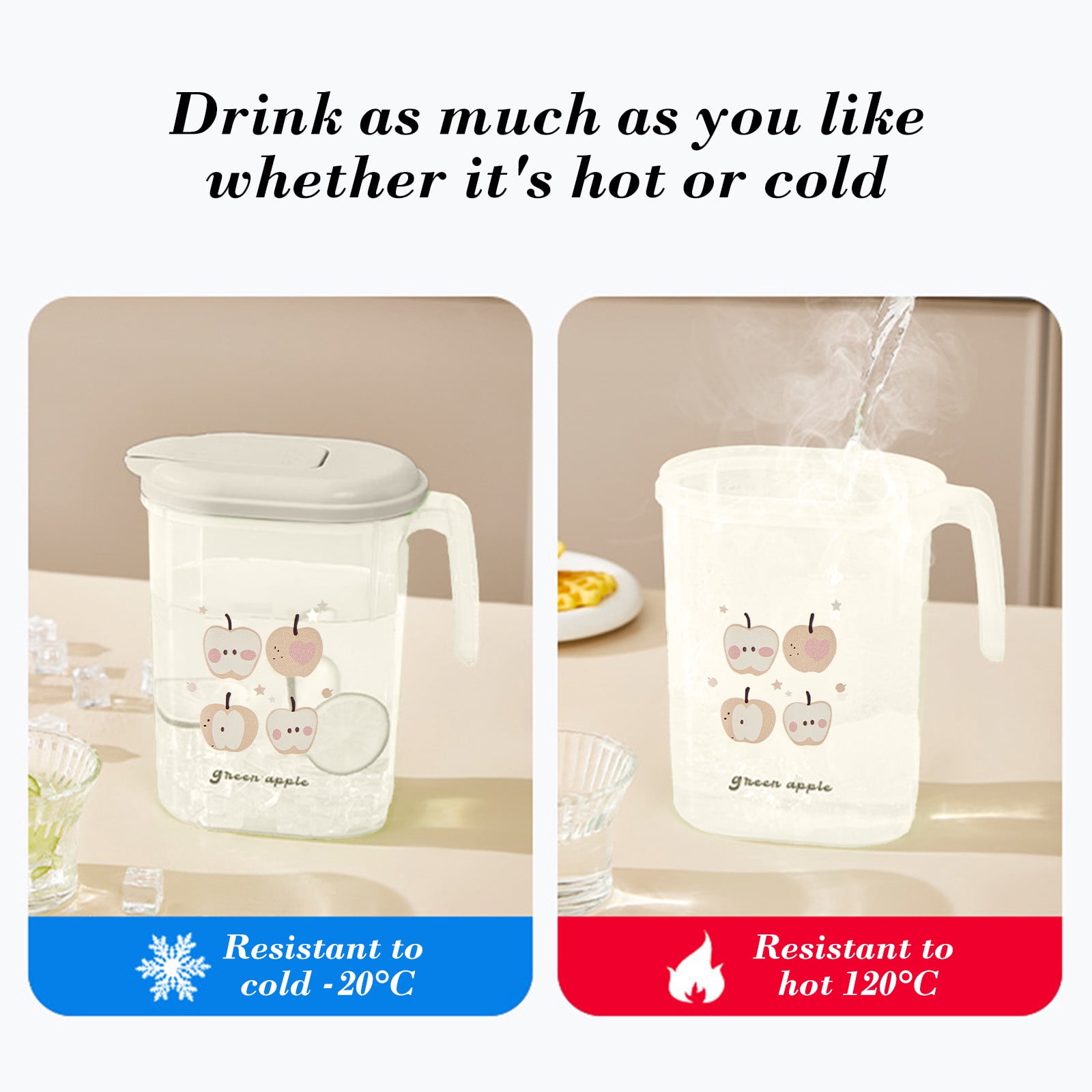 PALIFEUR Water Pitcher with Lid, 2 L Plastic Pitcher for Tea & Juice Water, Hot/Cold Water Jug, Tea Pitcher, Juice Pitcher, 13.5 x 7.2 x 4.7 Inch Z-9-Beige - Image 6