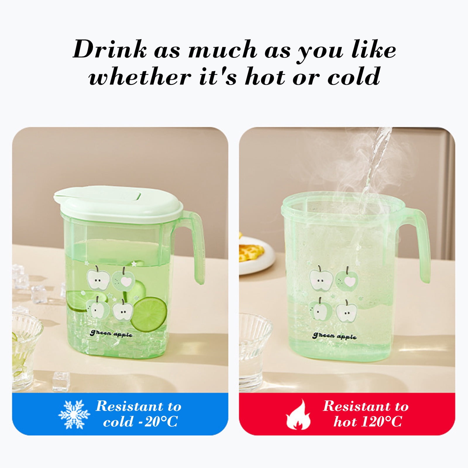 PALIFEUR Water Pitcher with Lid, 2 L Plastic Pitcher for Tea & Juice Water, Hot/Cold Water Jug, Tea Pitcher, Juice Pitcher, 13.5 x 7.2 x 4.7 Inch Z-9-Green - Image 6